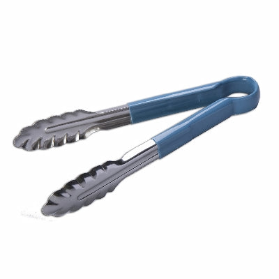 Premium 9-Inch Blue Coated Utility Tongs for Cooking, Grilling & Serving - Culinary Essentials 859300 - Perfect for BBQ, Salad, Pasta & Kitchen Use