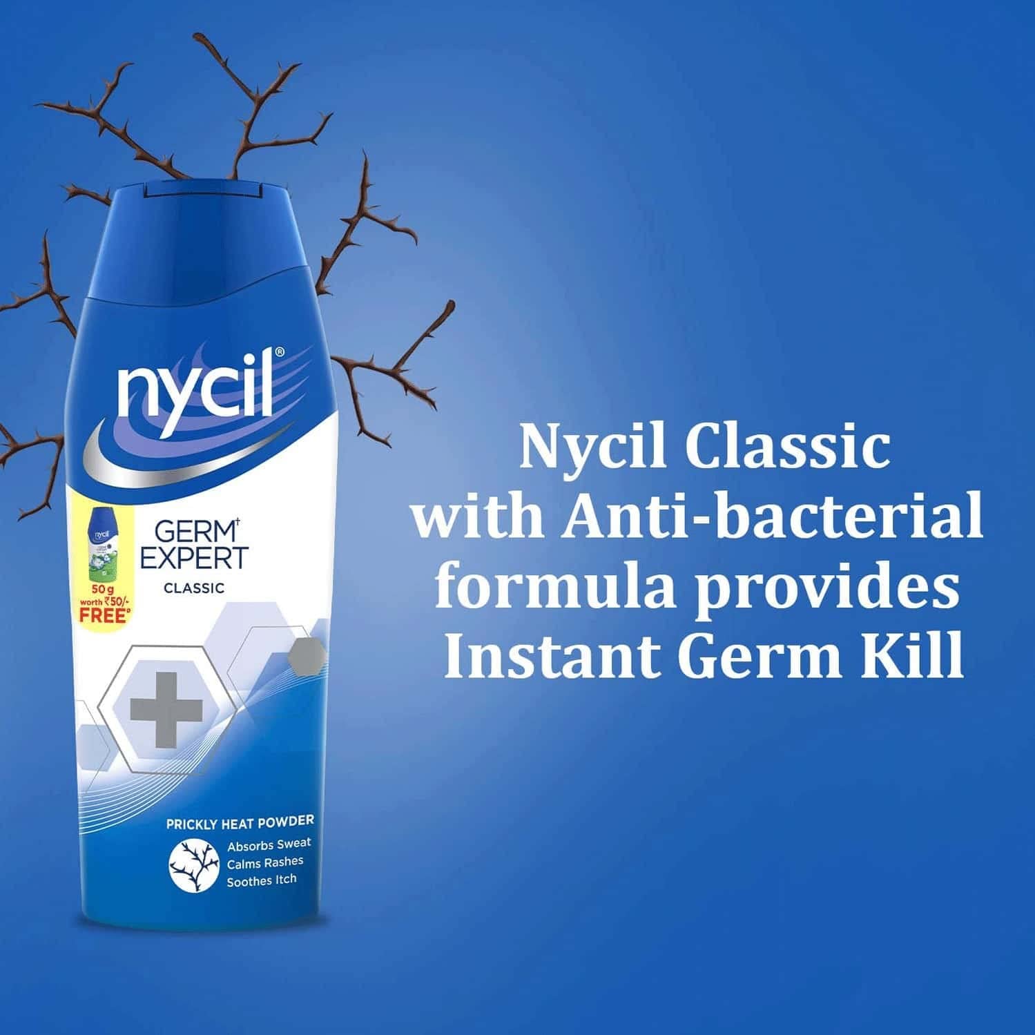 Nycil Cool Herbal Powder | Germ Expert Talcum | 150g + 50g Free | Anti-Bacterial & Odor Control | Perfect for Gym Bags, Baby Care & Summer Comfort