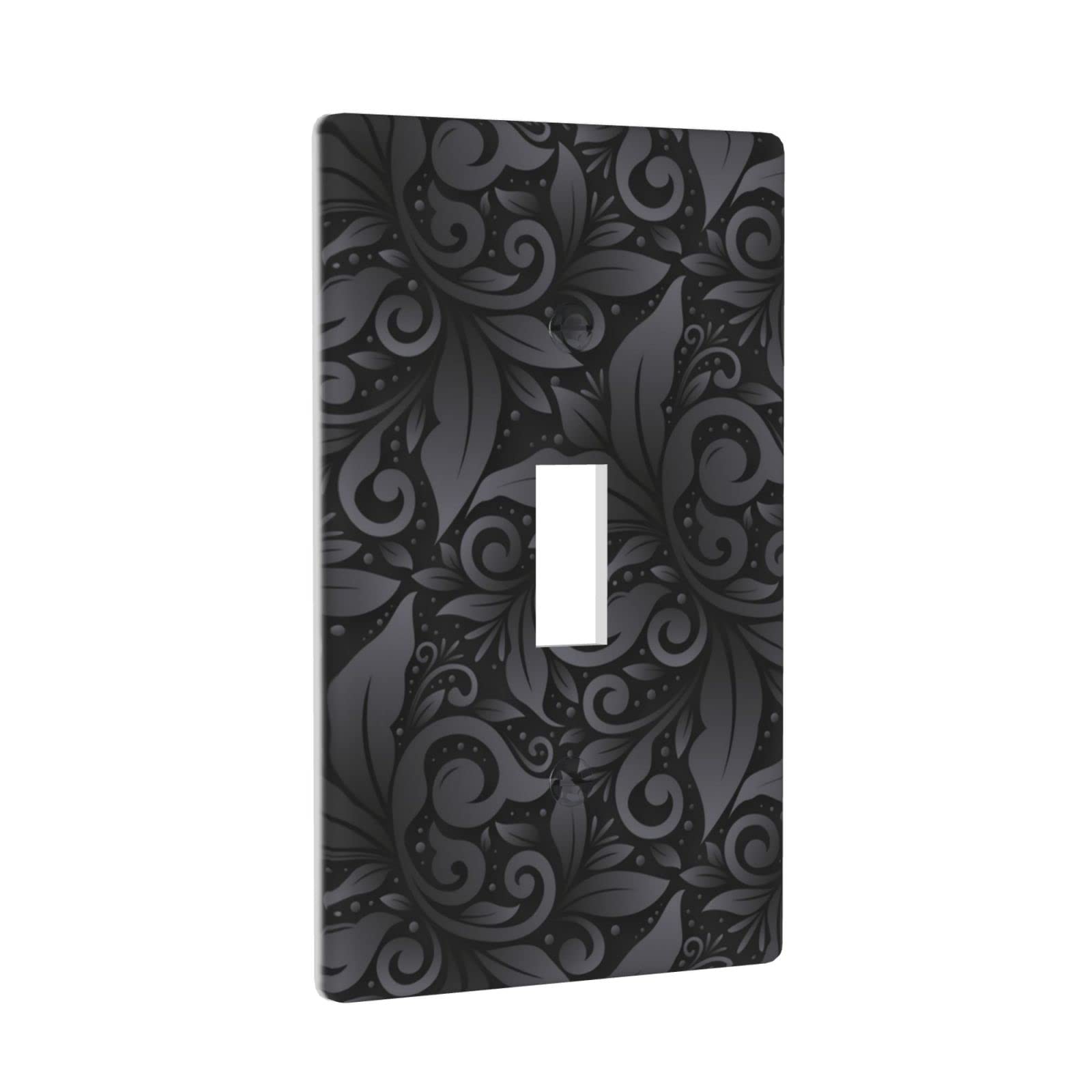3D Floral Light Switch Cover - Black Decorative Wall Plate for Single Toggle Switch, Standard Size 4.5