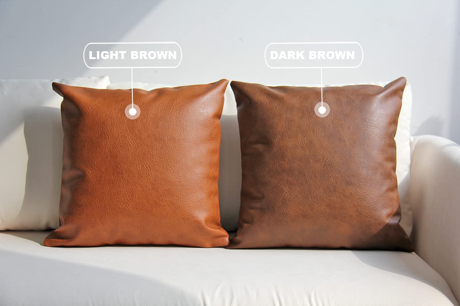 JOJUSIS Modern Faux Leather Throw Pillow Covers Set of 2 - 18x18 Inch Dark Brown Decorative Couch Sofa Bed Pillow Cases - Perfect for Living Room, Bedroom & Home Decor
