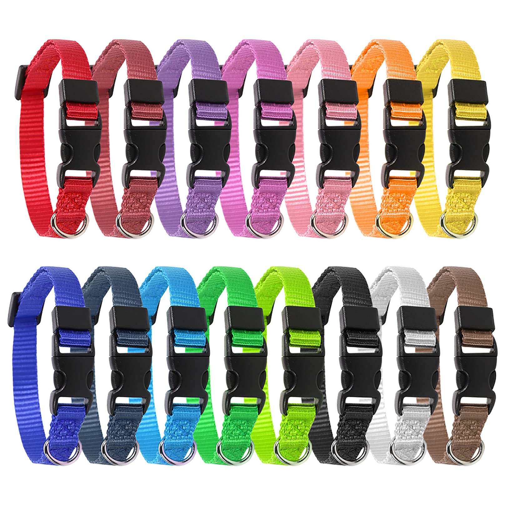 Heyu-Lotus 15 Pack Adjustable Puppy Collars - Soft Nylon Safety Dog Collars for Small Dogs & Cats - Assorted Colors - Perfect for Training, Grooming & Daily Walks