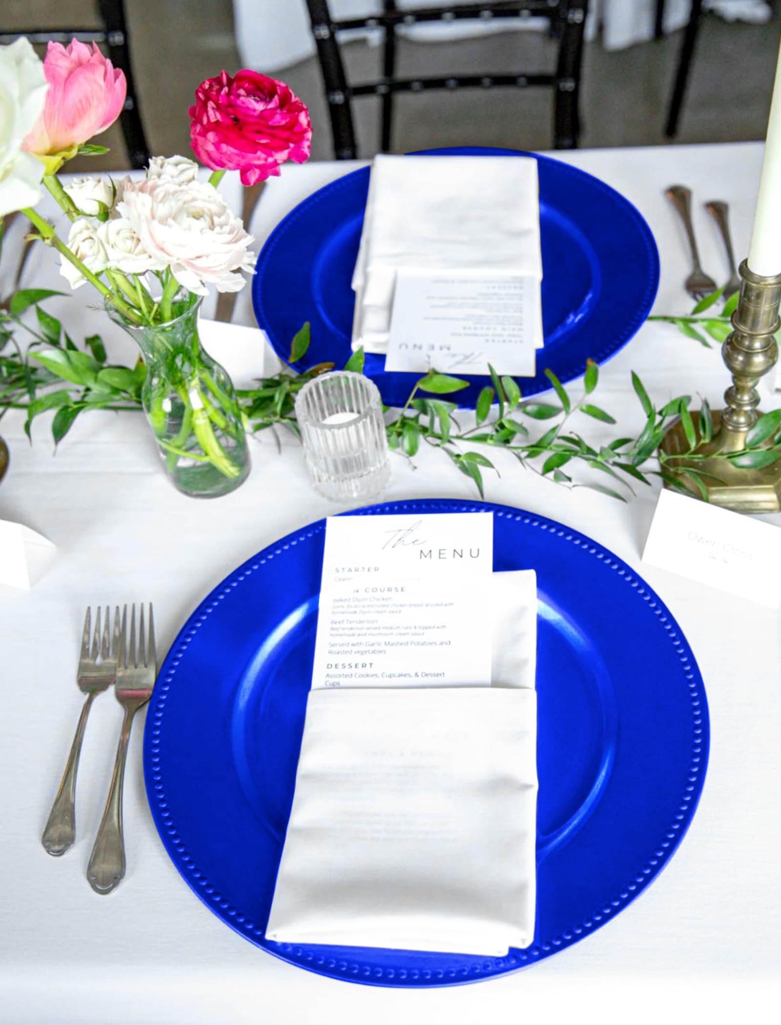 50 Pcs Royal Blue Plastic Charger Plates Bulk - 13