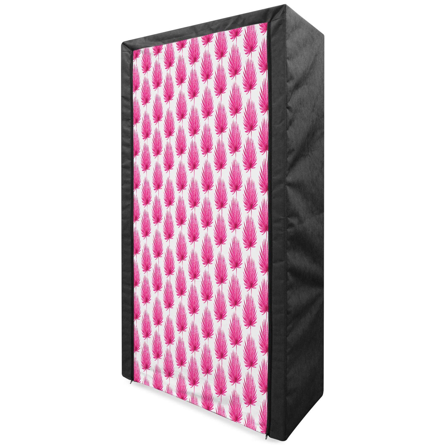 Ambesonne Leaf Portable Fabric Wardrobe - Watercolor Pink Tropical Leaves Design, Exotic Hawaiian Jungle Foliage Clothing Organizer with Shelves, 33.5 Inch Storage Closet for Bedroom, Closet, Dorm or Travel (Hot Pink Coconut)