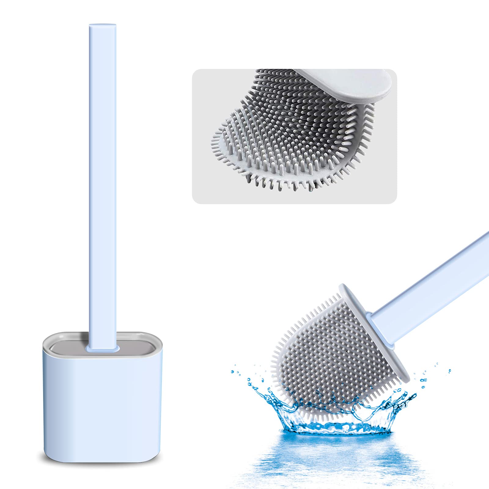 Non-Slip Silicone Toilet Brush and Holder Set - Bendable Brush Head for Deep Cleaning, Long Plastic Handle for Hard-to-Reach Corners - Perfect for Bathroom, Toilet, and Household Cleaning