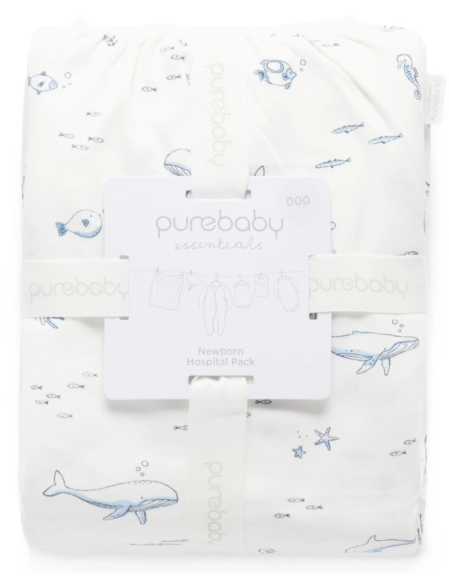 Purebaby Organic Essentials Hospital Bag - Vanilla Nautical Baby Gift Set (Value $120+) | Perfect Newborn Care Package for Expecting Moms & Baby Showers