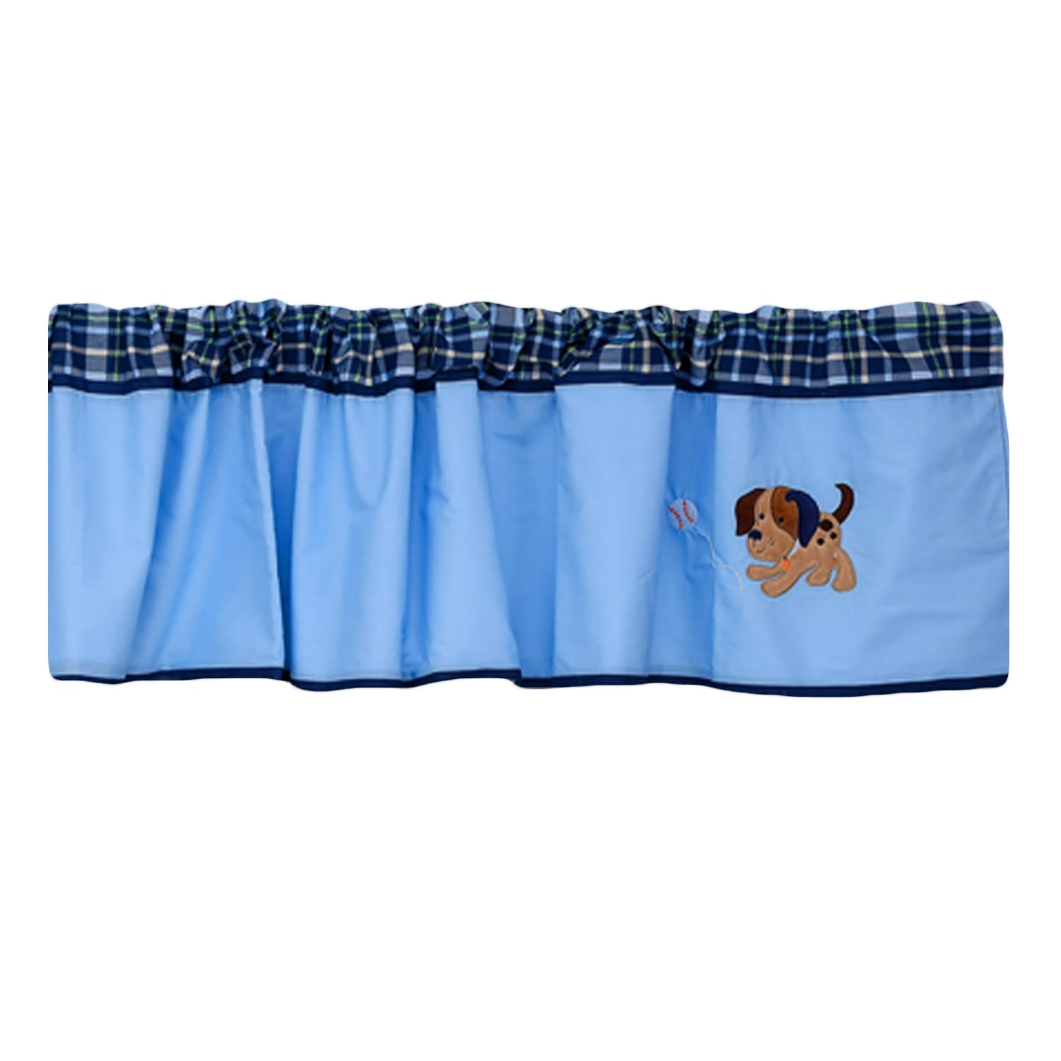 Blue Embroidered Puppy Baseball Sports Themed Window Valance - Nursery & Kids Room Decor - Perfect for Toddler Bedroom, Playroom, and Daycare Window Treatments (1 PC)
