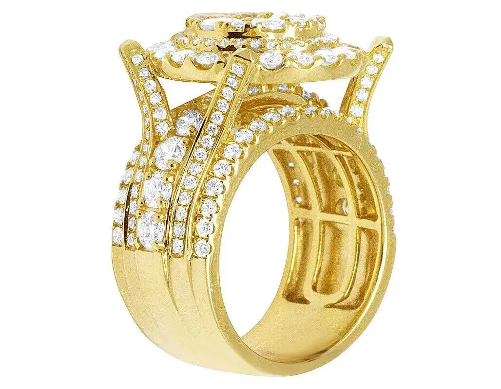 14K Yellow Gold Men's XL Cluster Pinky Ring with 2 Rows of VVS EF Lab-Grown Diamonds (CVD/HPHT) - Perfect for Weddings, Parties, and Special Occasions