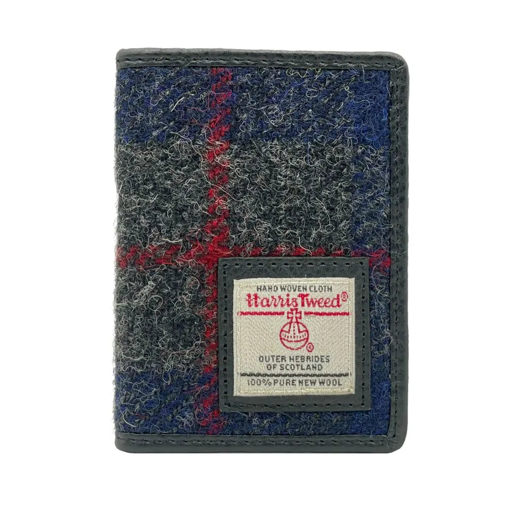 Harris Tweed Card Holder - Blue Check Pattern RFID Blocking Wallet for Men & Women | Perfect for Travel, Business & Everyday Use