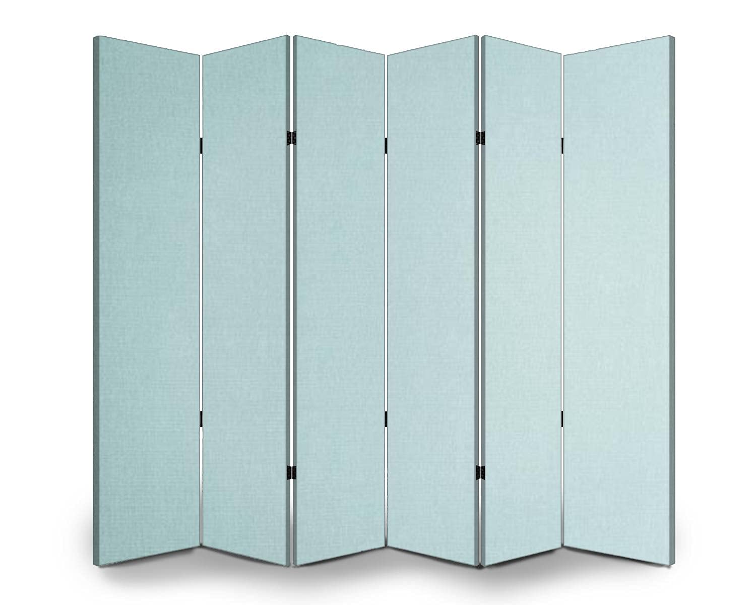 6-Panel Folding Room Divider Screen - Light Pale Blue Silk Fabric Partition with Wallpaper Texture | Freestanding Privacy Screen for Indoor/Outdoor Use | Perfect for Home Office, Studio, Event Space & Room Separation
