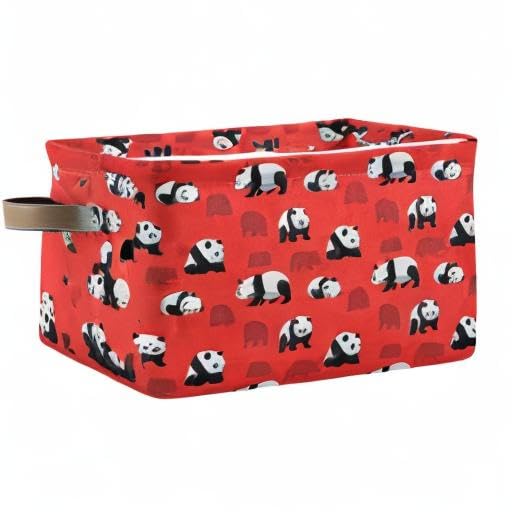 Bear Panda Large Collapsible Storage Basket Bin - 15 x 11 x 9.5 Inch Canvas Cube Organizer Box for Home, Office, Closet | Perfect for Toy Storage, Blanket Organization & Shelf Decor