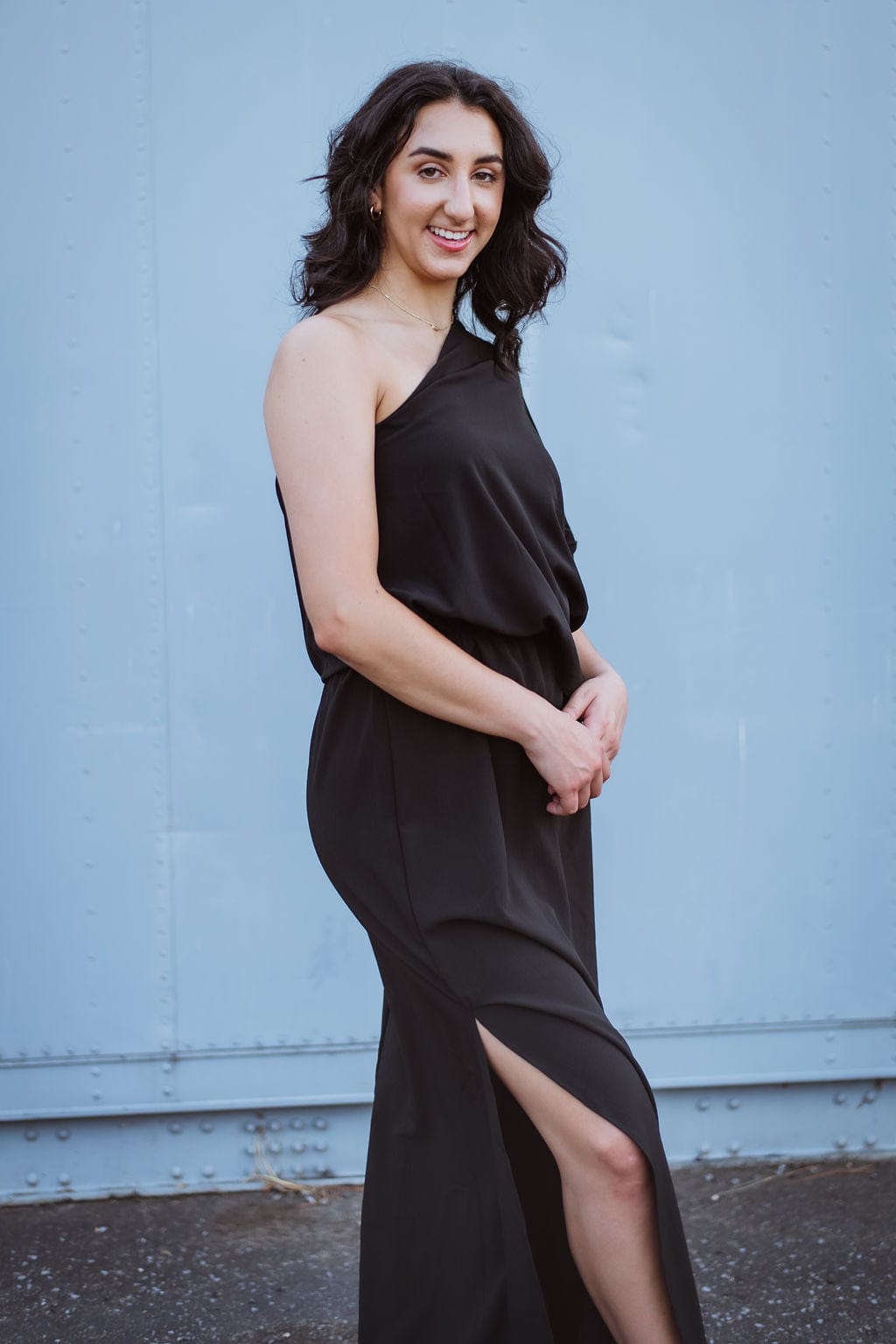 Elegant Black One Shoulder Maxi Dress for Women - Perfect for Evening Parties, Weddings & Special Occasions