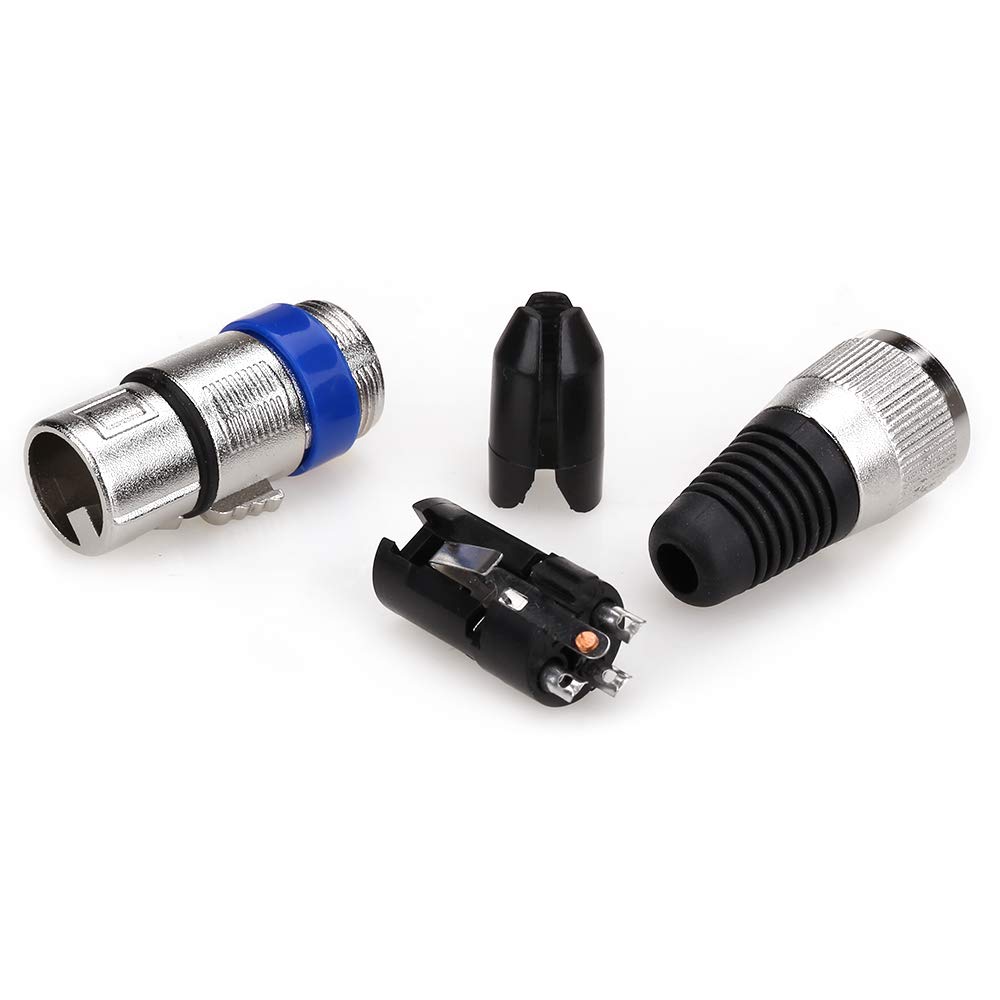 Premium XLR 3-Pin Female Microphone Connector - Silver Housing with Blue Circle - 2 Pack for Professional Audio Recording, Live Performances & Studio Equipment