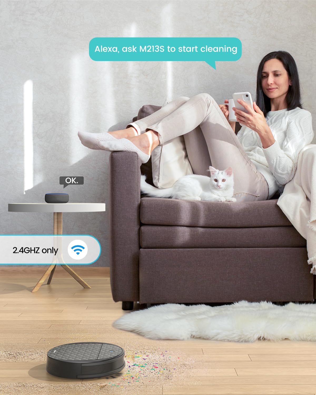 Lefant M213S Robot Vacuum and Mop Combo - 3200Pa Powerful Suction, 150Min Runtime, Tangle-Free, Slim Design, WiFi/App/Alexa Compatible - Perfect for Pet Hair, Carpets, Hard Floors in Homes & Apartments