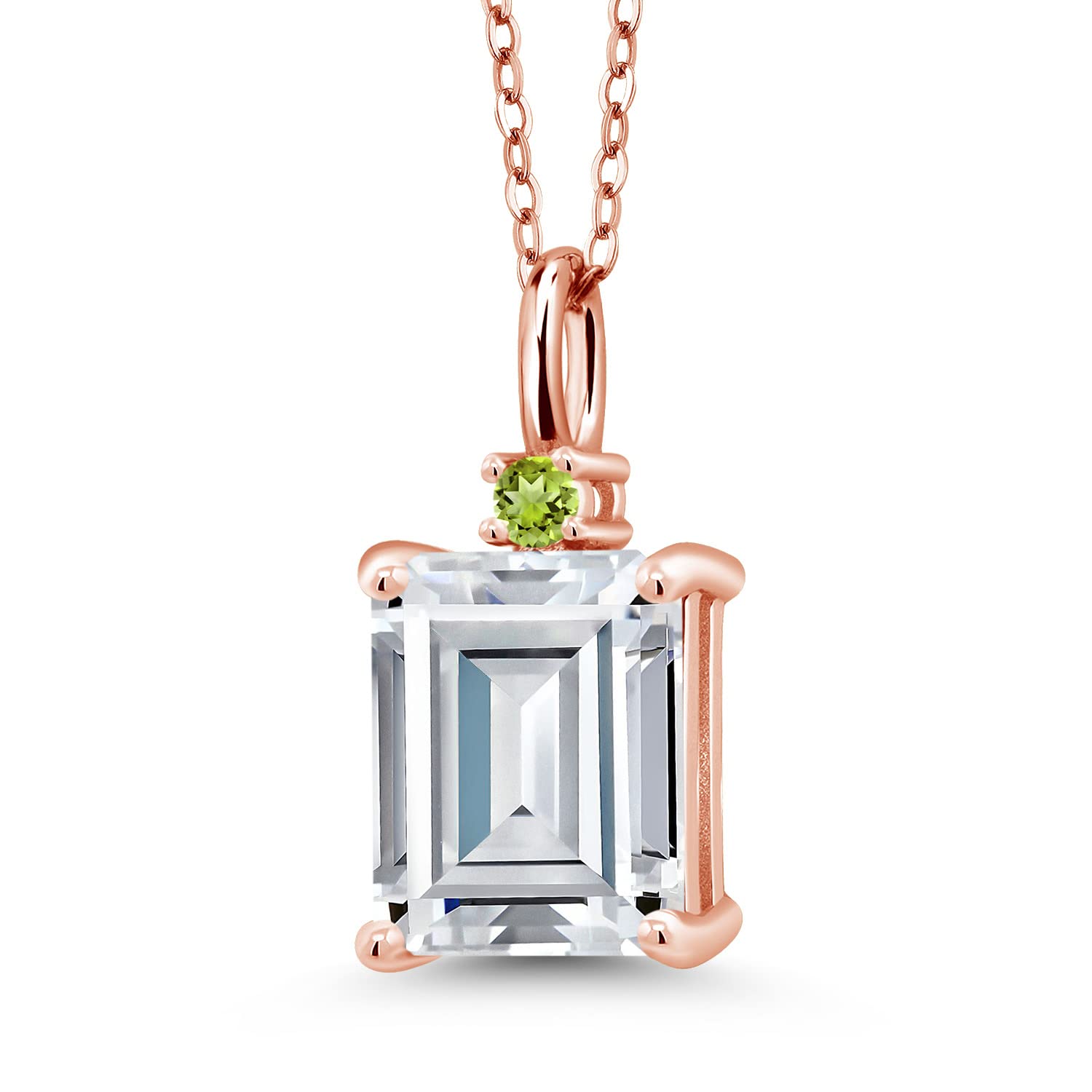 18K Rose Gold Plated Sterling Silver Green Peridot Pendant Necklace with Moissanite Accents (3.60 CTTW) - Elegant Gemstone Jewelry for Women, Perfect for Weddings, Anniversaries & Special Occasions