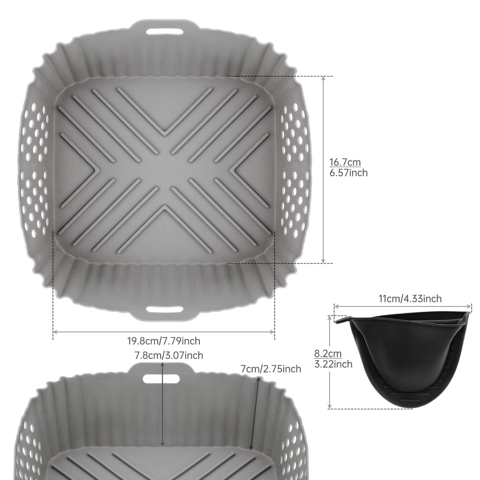 Reusable Silicone Air Fryer Liners 2Pcs with Oven Gloves - Non-Stick Square Air Fryer Basket Accessories for Ninja SL401/DZ201/DZ401/DZ550 - Perfect for Baking, Roasting & Healthy Cooking