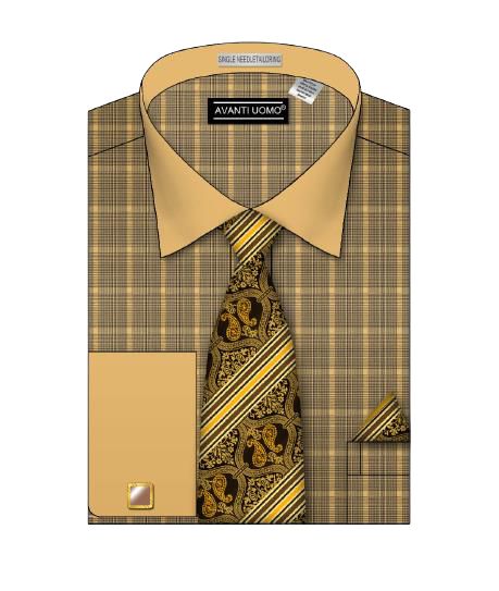 AVANTI UOMO Men's Rust Glen Check Pattern Collar Shirt DN107M - Stylish Casual & Office Wear