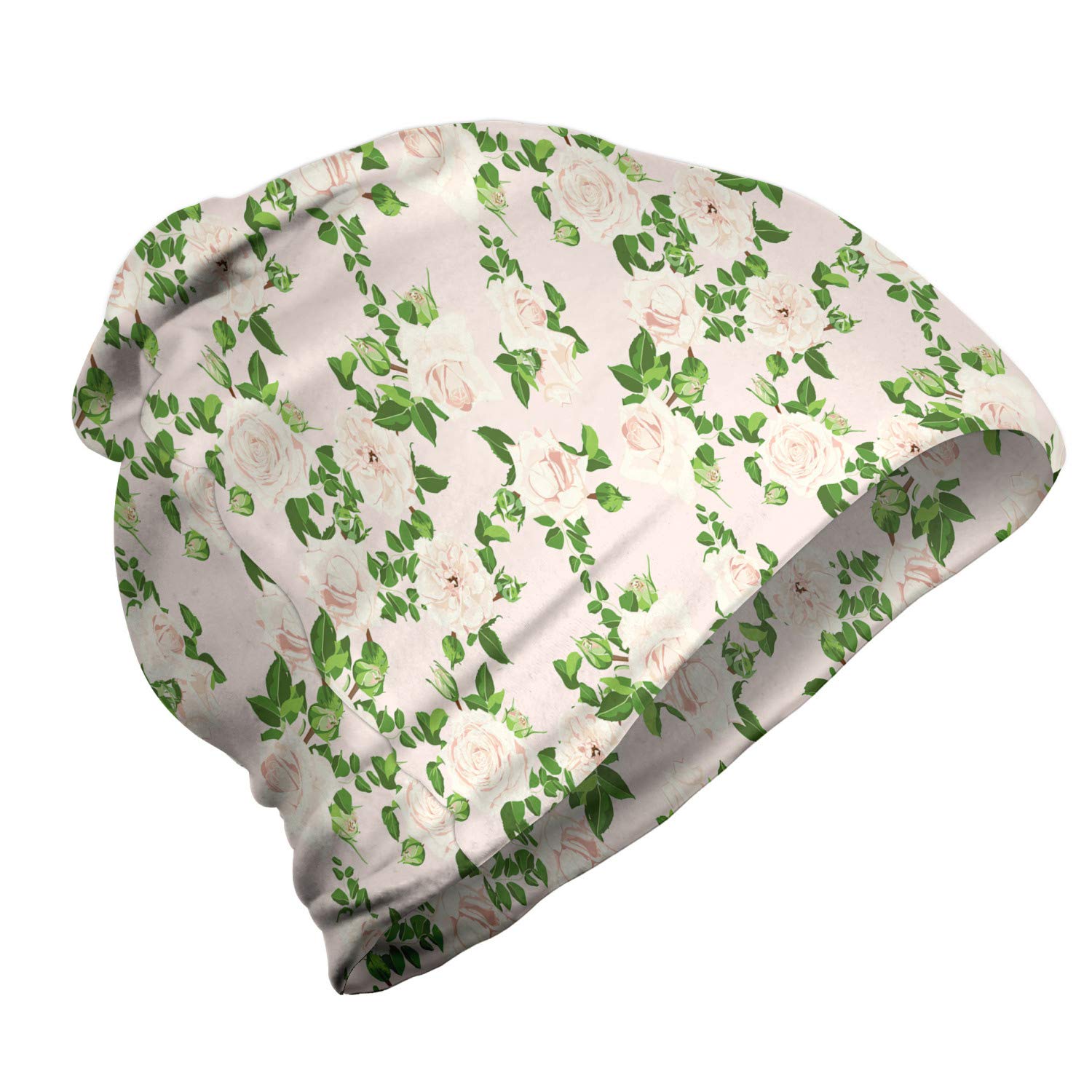 Ambesonne Unisex Beanie - Soft Pastel Rose Floral Design for Men & Women - Warm Winter Hat for Hiking, Outdoor Activities & Casual Wear