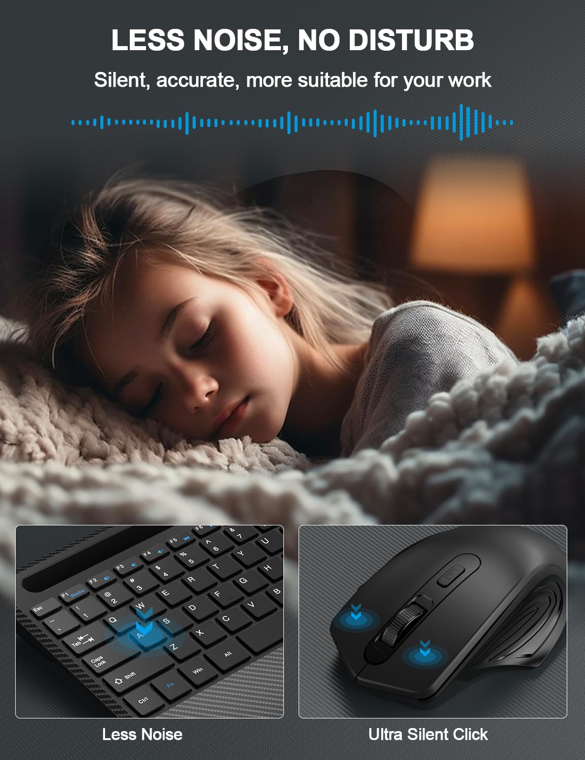 Ergonomic Wireless Keyboard and Mouse Combo with Wrist Rest - 2.4G Rechargeable Silent Cordless Set for Windows Mac PC Laptop - Includes Phone Holder & Sleep Mode (Black) | Perfect for Home Office, Gaming, and Remote Work