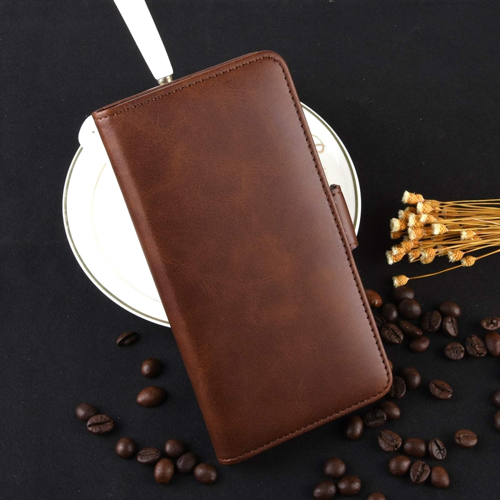 Oppo A7 / AX7 Leather Phone Case with Card Holder & Wallet Function - Double Buckle Business Holster Cover (Brown) | Perfect for Work, Travel & Daily Use