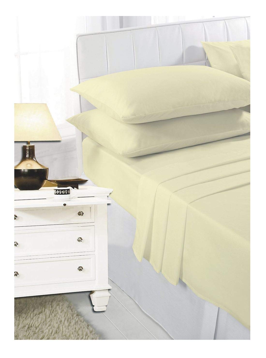 Luxury Polycotton Flat Bed Sheet Set with V-Shape Pillow Cases - Super King Size, Lemon Color - Perfect for Master Bedroom, Guest Room & Hotel Use