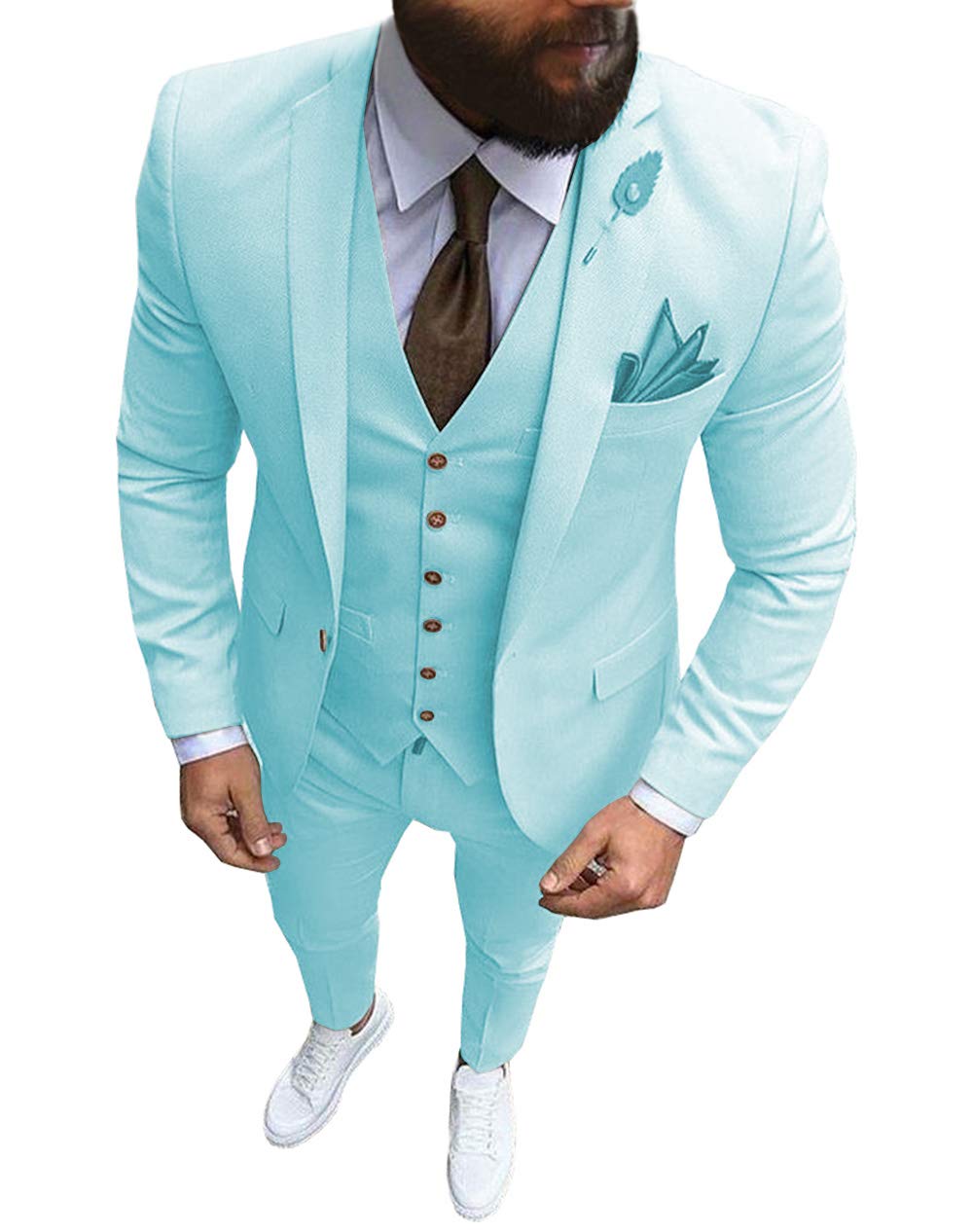 SOLOVEDRESS Men's 2 Piece Velvet Suit - Double Breasted Slim Fit Tuxedo Set (Blazer & Pants) for Wedding, Groomsmen, Prom & Formal Events