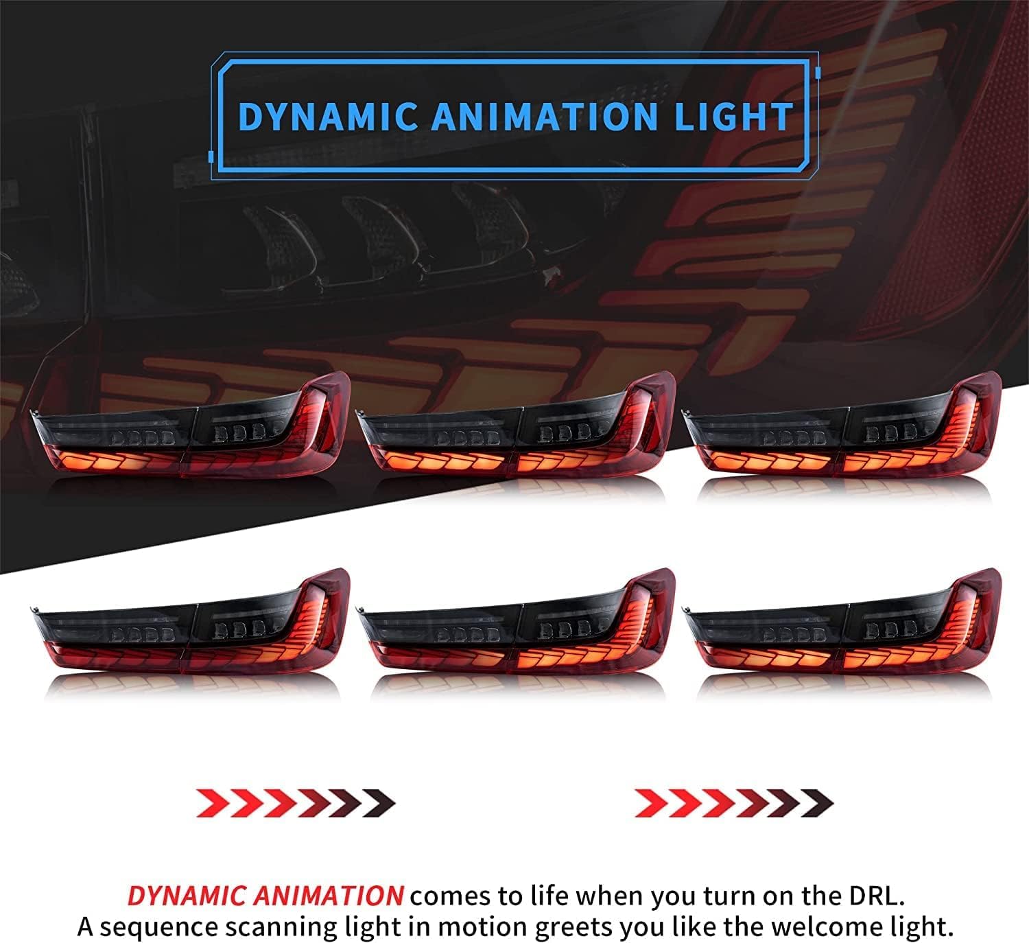VLAND LED Tail Lights for 2019-2024 BMW 3 Series G20 Sedan - Red Sequential Turn Signals with 3D Animation - Driver & Passenger Side - Perfect for Night Driving & Car Customization