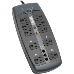 Tripp Lite TLP1008TELTV 10-Outlet Surge Protector with A/V Protection – Ideal for Home Theater, Office, and Electronics Safety