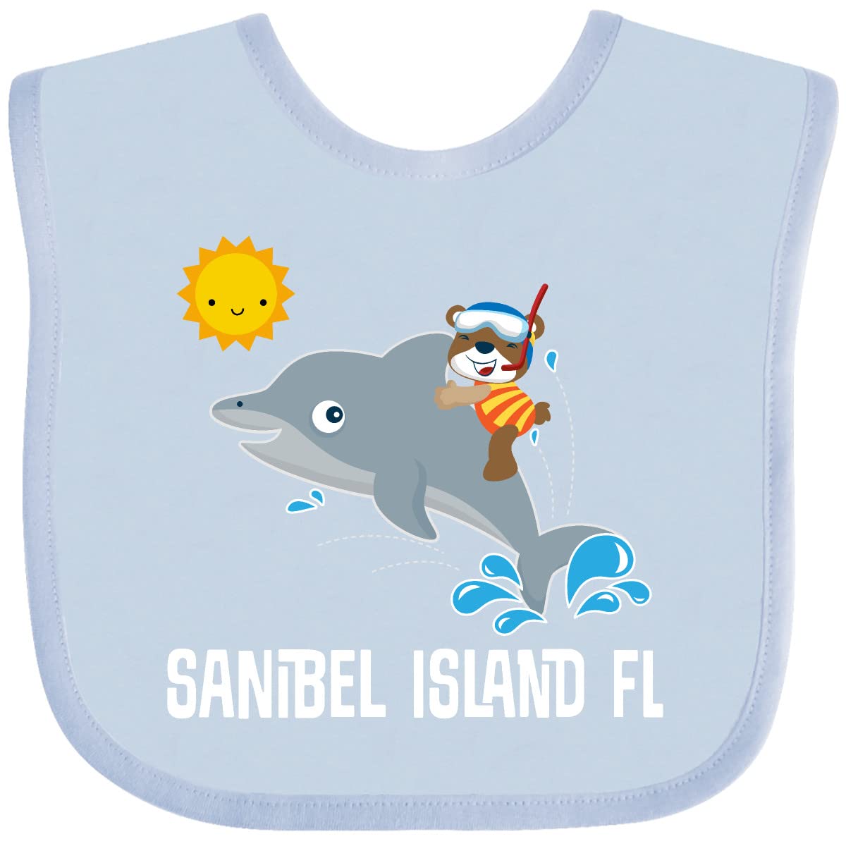 Inktastic Sanibel Island Florida Dolphin Baby Bib - Soft Cotton Drool Bib for Newborns & Infants - Perfect for Feeding, Teething & Photo Shoots - Cute Dolphin Design for Beach Vacations & Family Outings