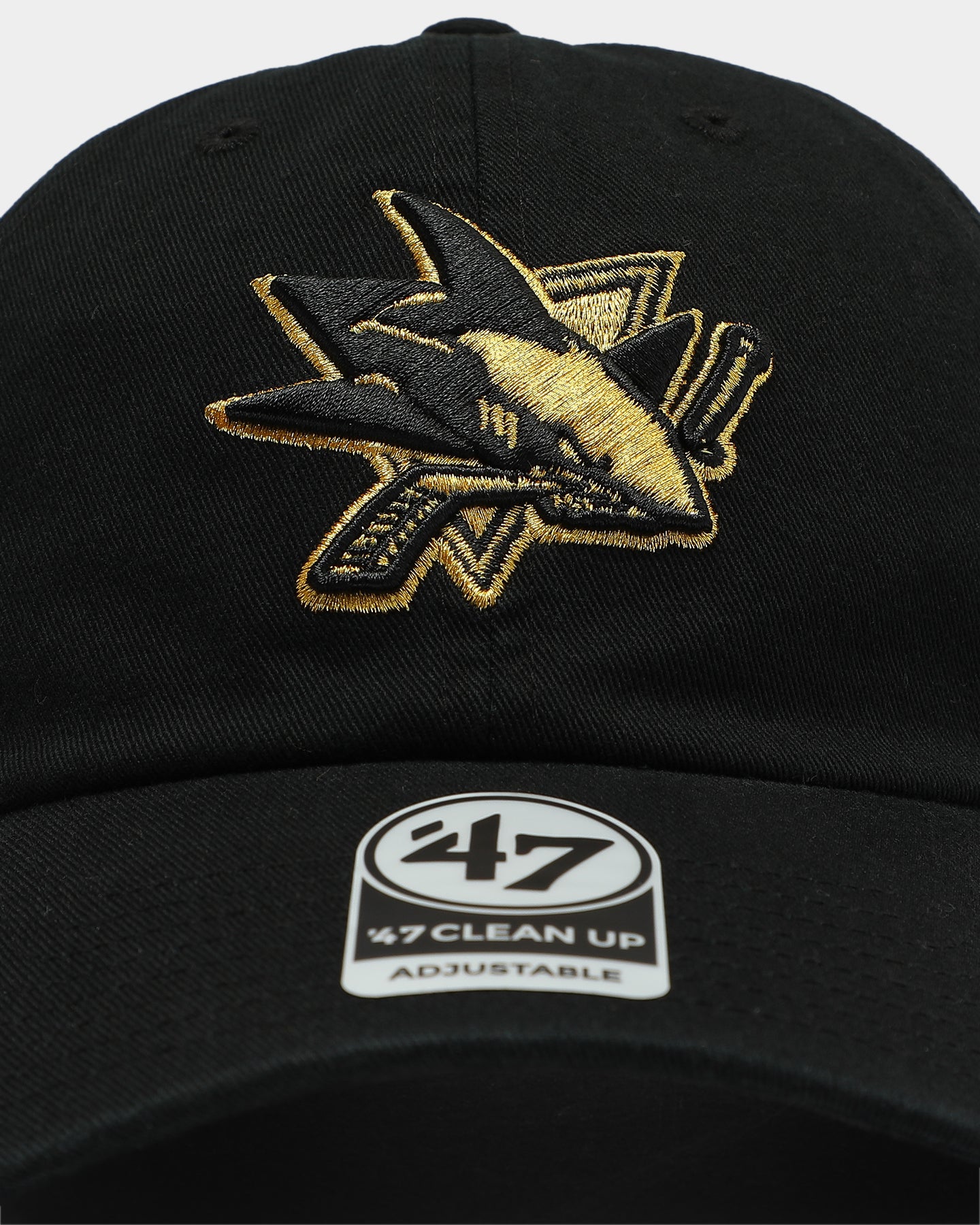 47 Brand San Jose Sharks Clean Up Strapback Cap - Black & Gold Hockey Hat for Men & Women - Perfect for Games, Fan Gear & Casual Wear