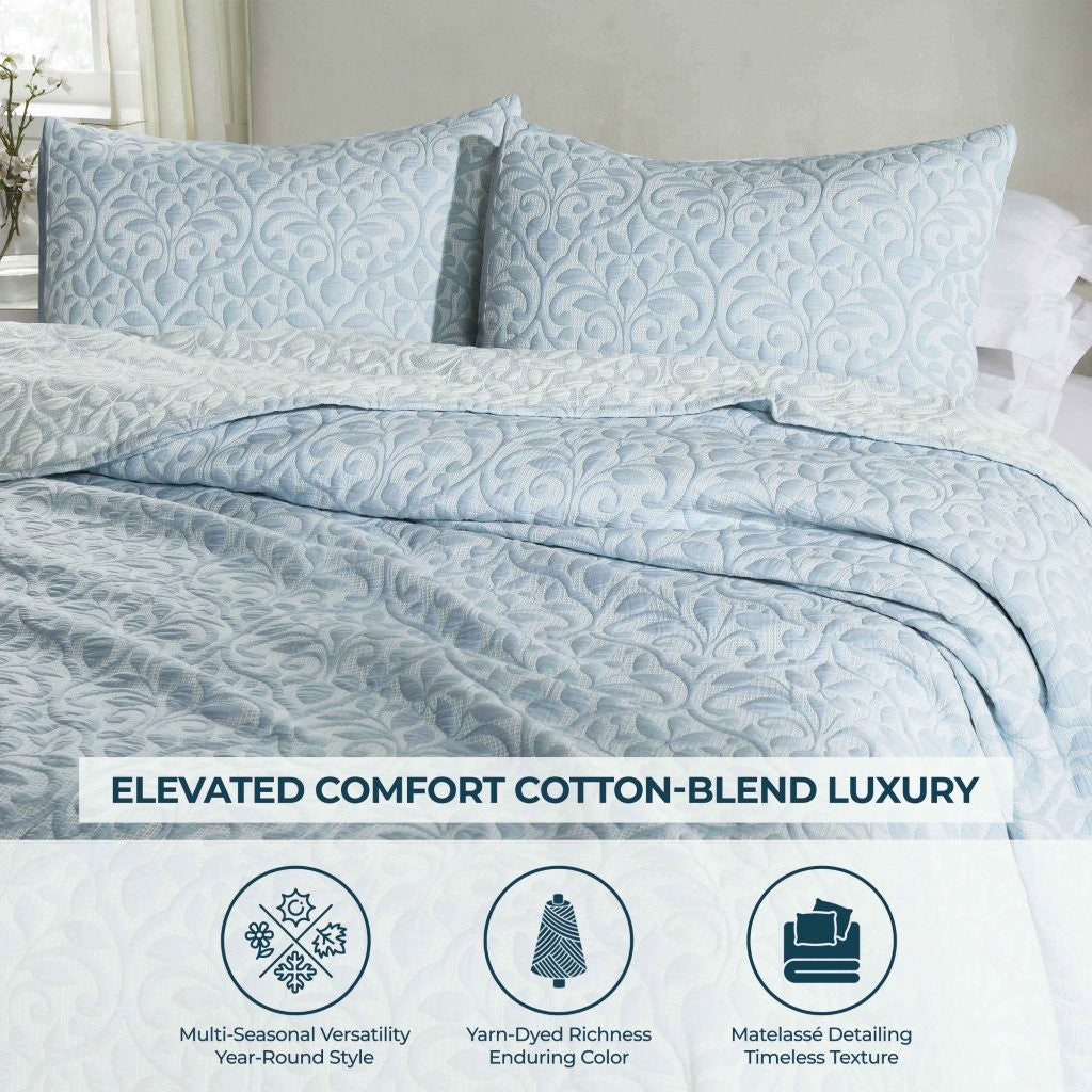 Premium Vineyard Cotton Blend Medium Weight Matelasse Woven Coverlet - Soft Bedspread for Master Bedroom, Guest Room & Luxury Hotels