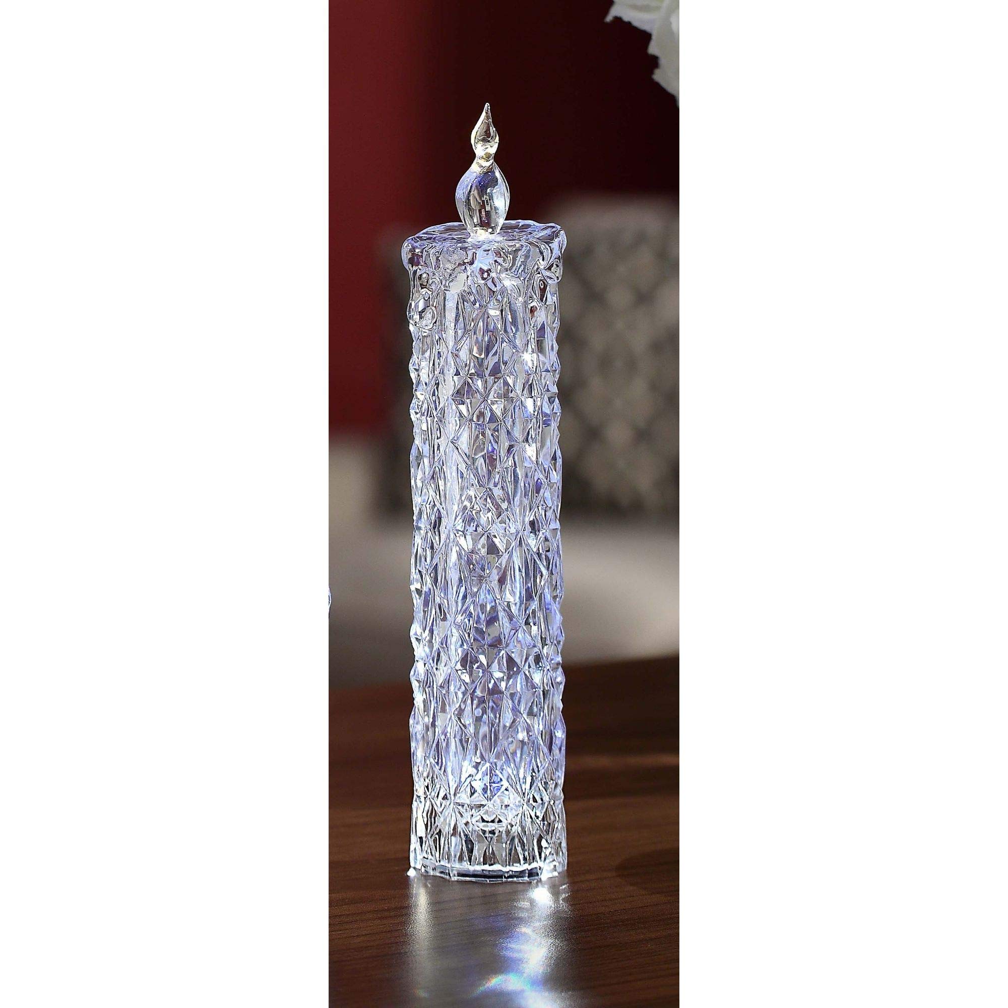 Premium Set of 3 Clear Diamond-Cut Bicolor LED Candles (9.5 Inch) - Elegant Flameless Decorative Candles for Christmas, Weddings & Home Decor