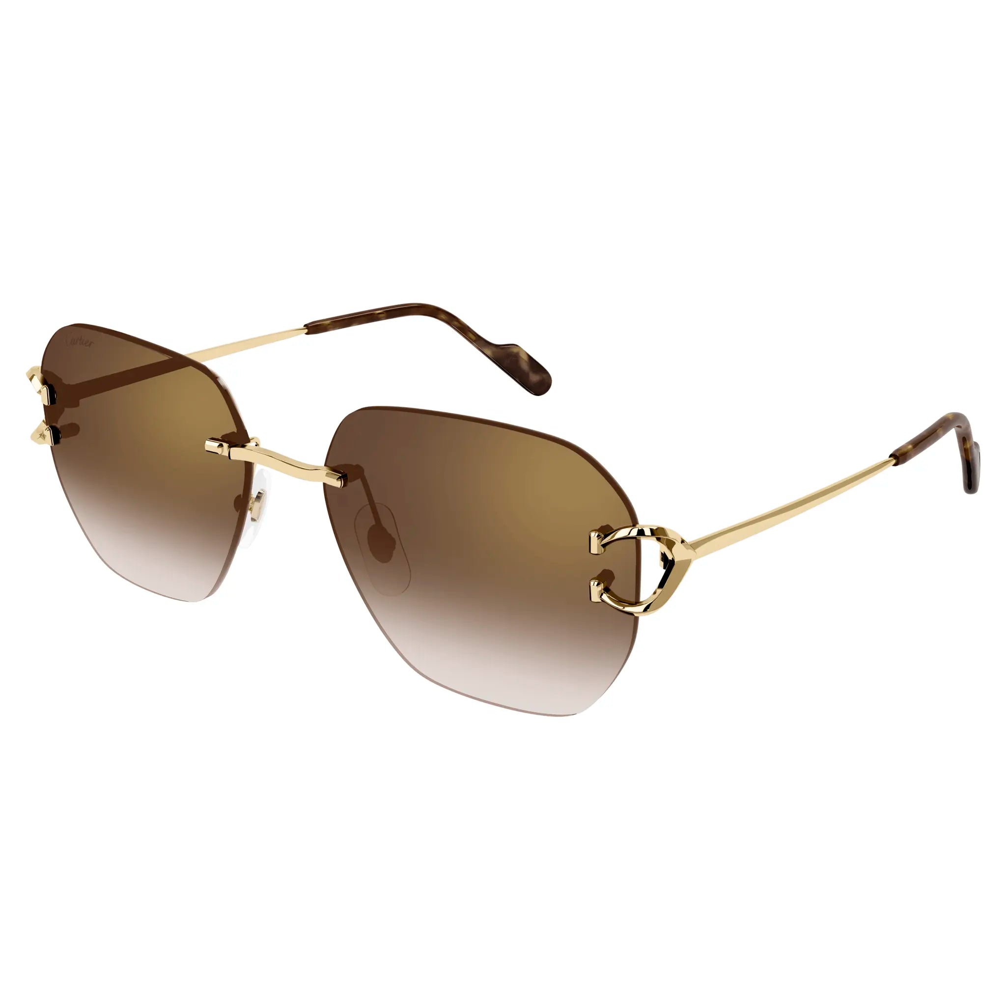Cartier CT0394S 002 C Decor Gold Brown Rimless Sunglasses for Women - Luxury Designer Shades for Driving, Beach & Outdoor Fashion