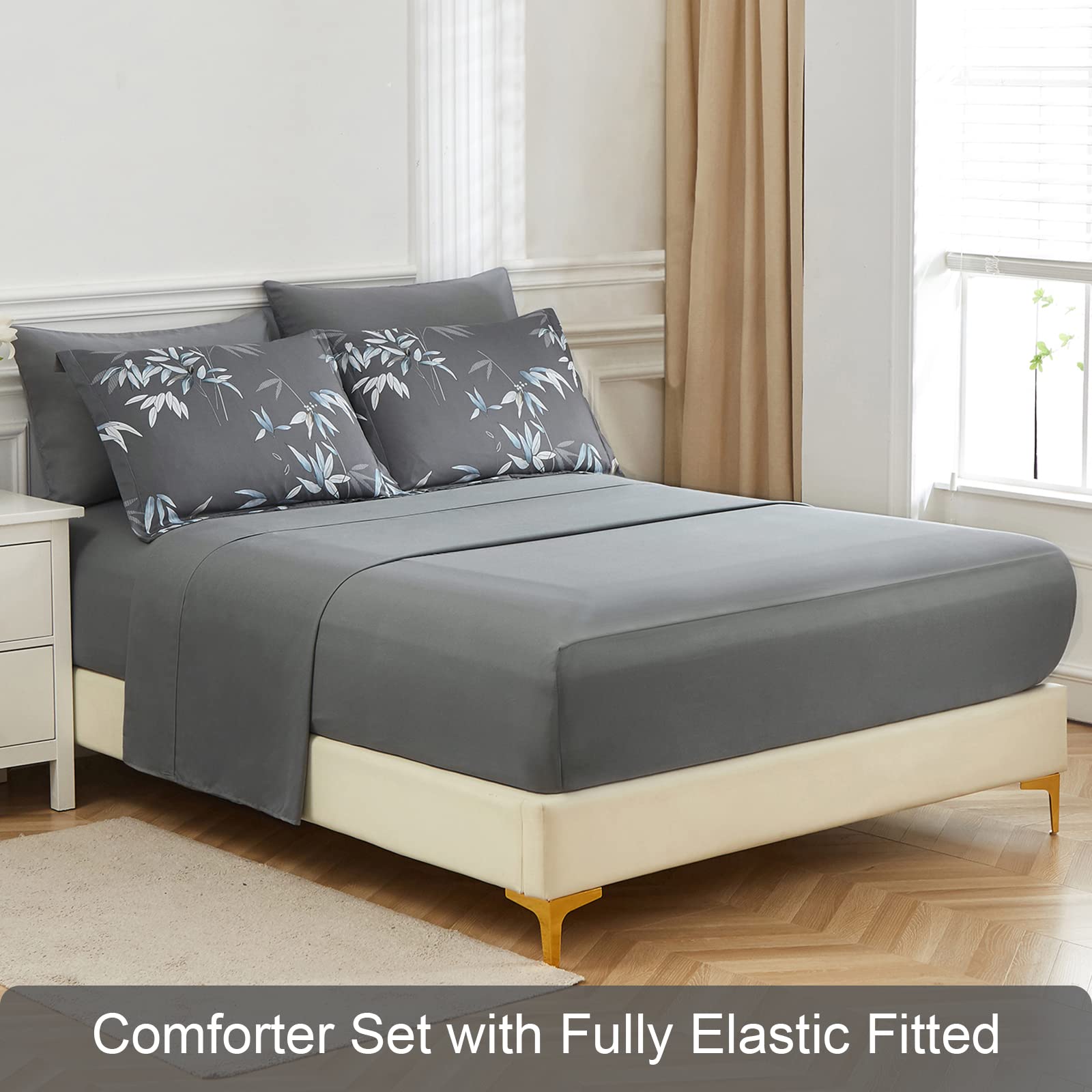 Queen Size Comforter Set - 7 Piece Bed in a Bag with Soft Lightweight Microfiber Grey Comforter, Sheets & Pillows | Ultra-Cozy Bedding for Master Bedroom, Guest Room & Dorm (Grey, Queen)