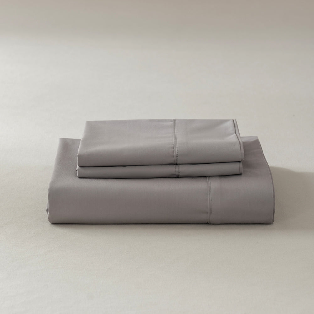 Casey 400 Thread Count Cotton Sheet Set - Pewter Gray - Long Single Bed (40cm) | Soft & Breathable Bedding for Comfortable Sleep | Perfect for Guest Rooms, Dorms & Small Spaces