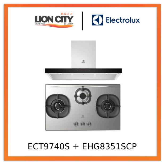 Electrolux ECT9740S 90cm UltimateTaste 500 Stainless Steel Chimney Cooker Hood + EHG8351SCP 82cm UltimateTaste 500 Built-In Gas Hob with 3 Cooking Zones - Professional Kitchen Ventilation System for Home Cooking & Baking