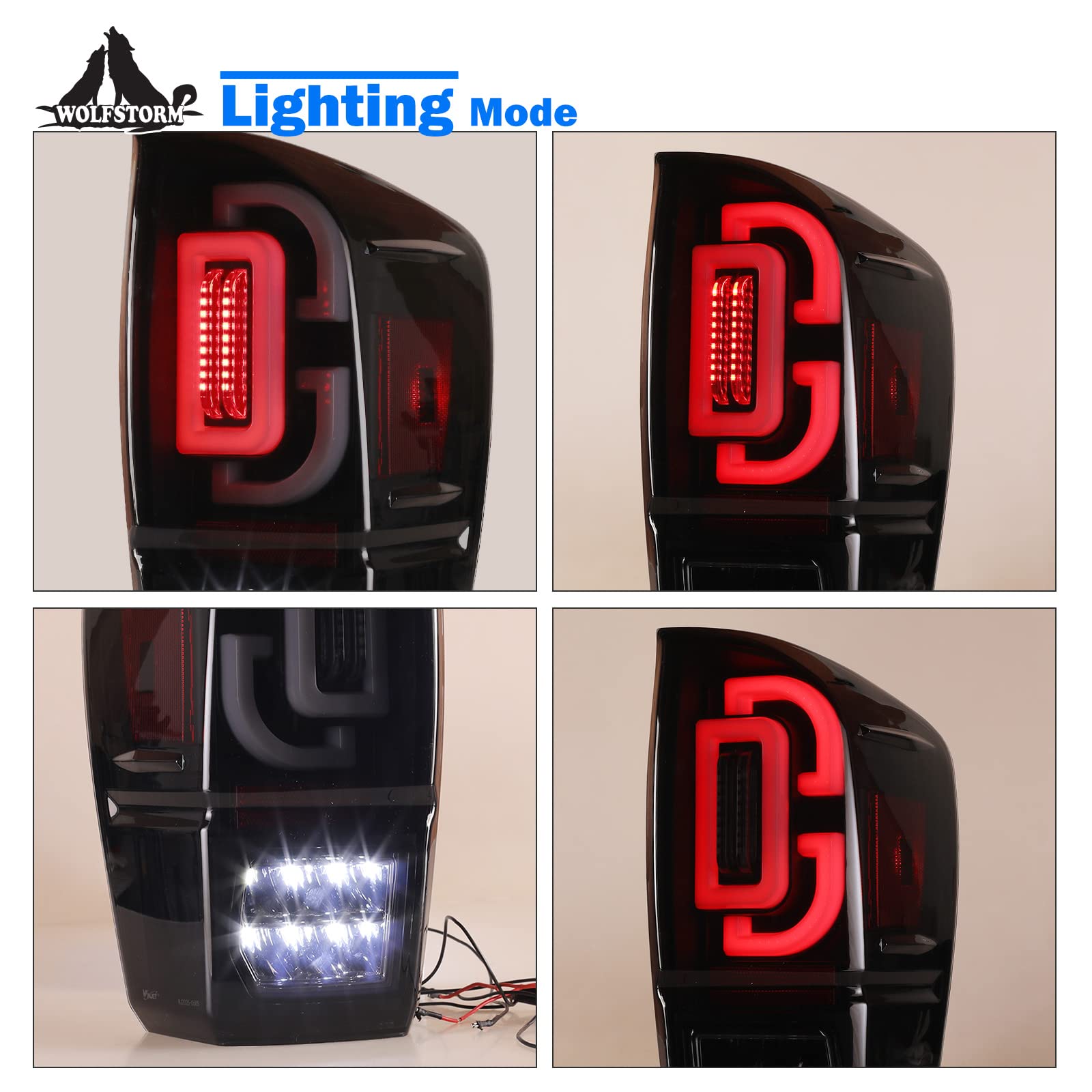 WOLFSTORM LED Tail Light Assembly for 2016-2022 Toyota Tacoma - Sequential Turn Signal, Clear Lens Replacement - Perfect for Off-Roading & Night Driving