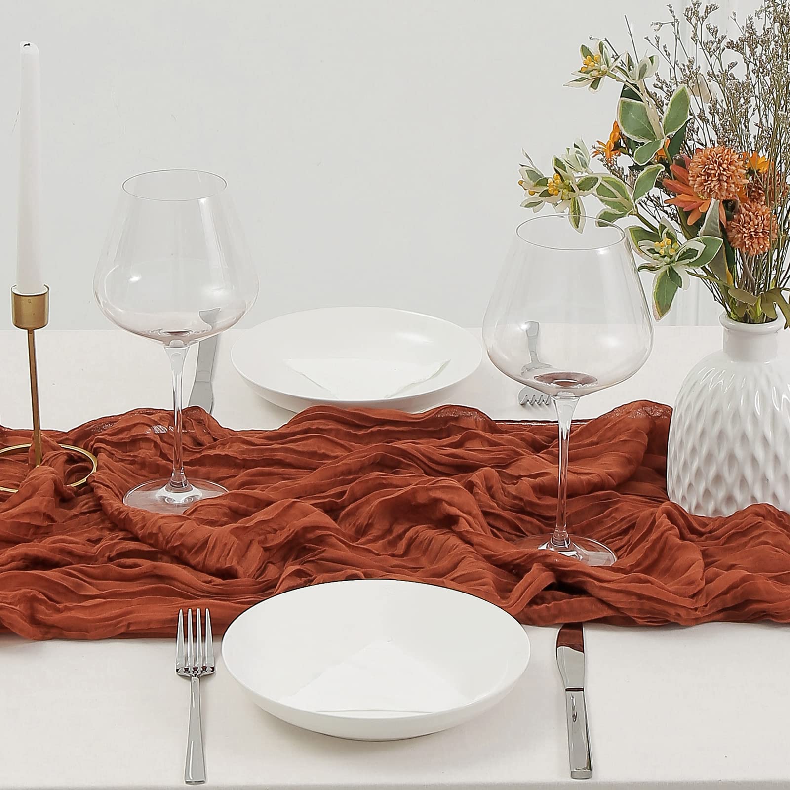 8PCS Boho Cheesecloth Table Runner Set - 13.3ft Rustic Gauze Table Decor for Thanksgiving, Weddings, Baby Showers & Parties | Elegant Sheer Fabric Runner for Cake Tables, Buffets & Holiday Decorations (160 Inches Long)