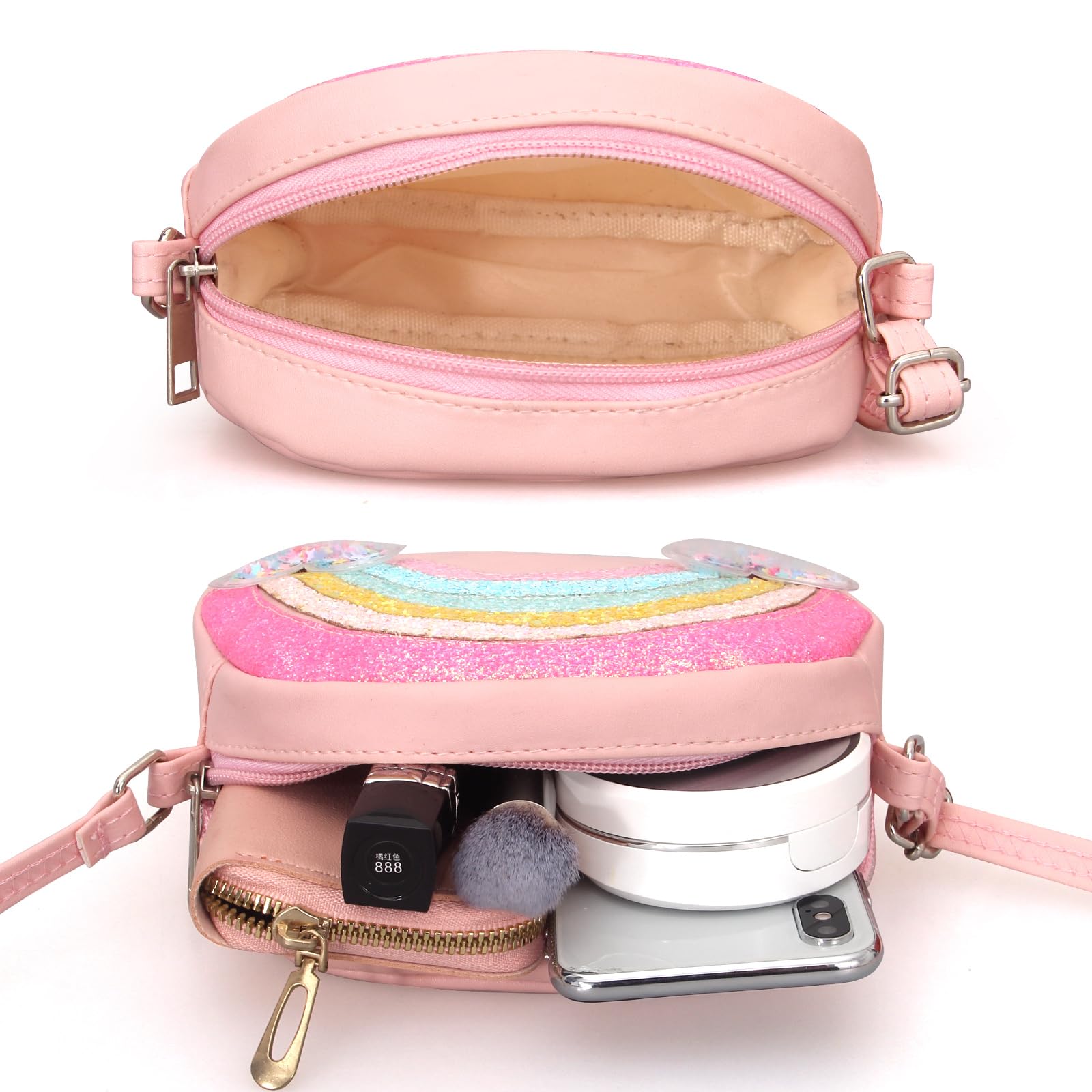 **Adorable Pink Rainbow Crossbody Bag for Little Girls & Toddlers - Small Shoulder Purse with Wallet, Perfect for School, Travel & Playdates**