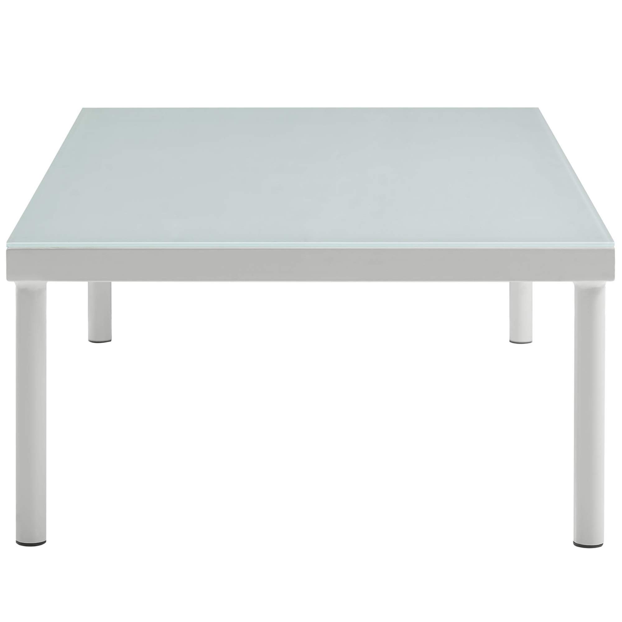 Premium Outdoor Coffee Table - Waterproof Black Aluminum Legs & Gray Synthetic Rattan | Tempered Glass Top for Easy Cleaning | Perfect for Patio, Garden & Poolside Lounging (EEI-2605-WHI-VV)