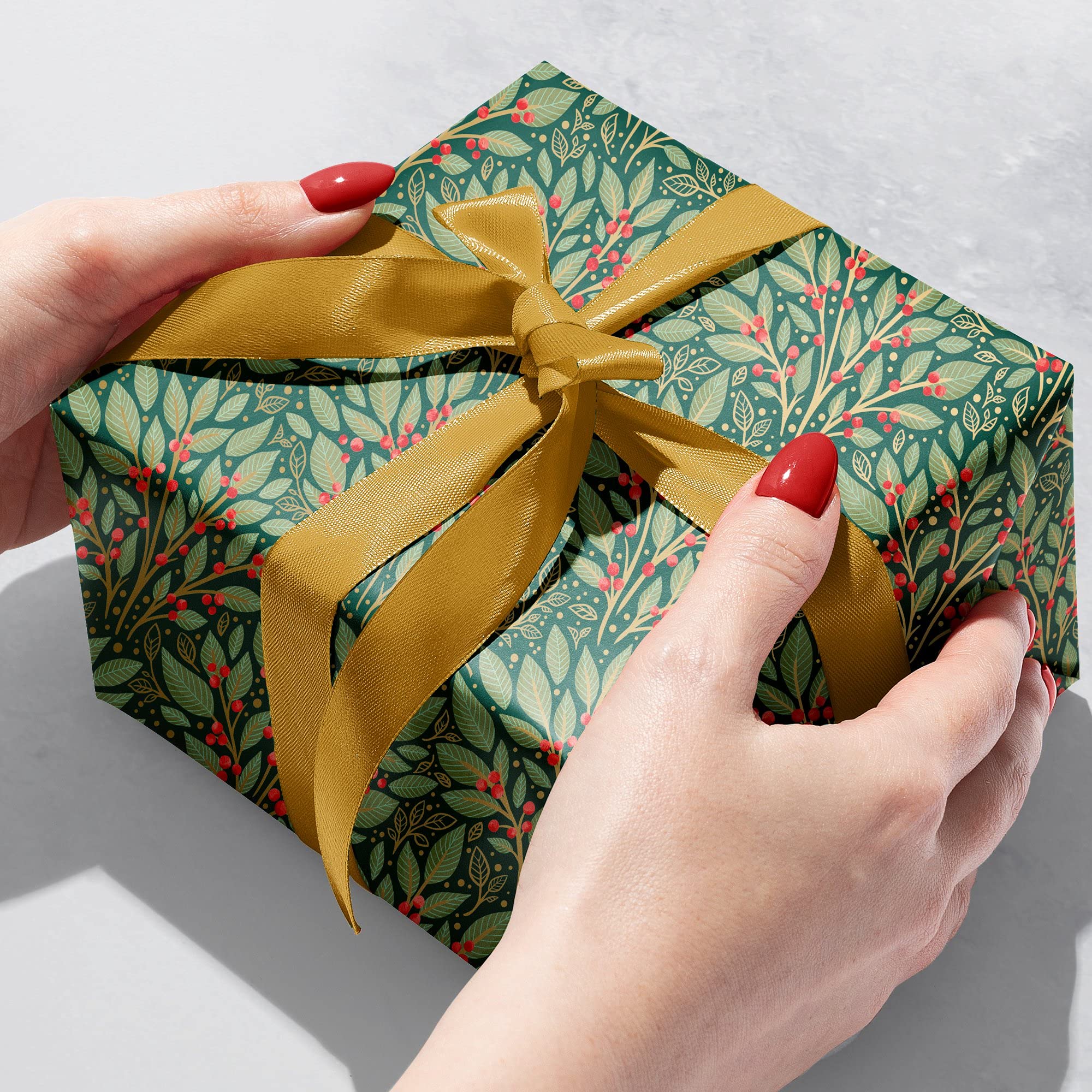 Jillson Roberts Bulk Christmas Gift Wrap - Holly Tapestry Design, 208 Feet x 24 Inches (1/4 Ream) - Perfect for Holiday Wrapping, Party Decorations & Gift Packaging