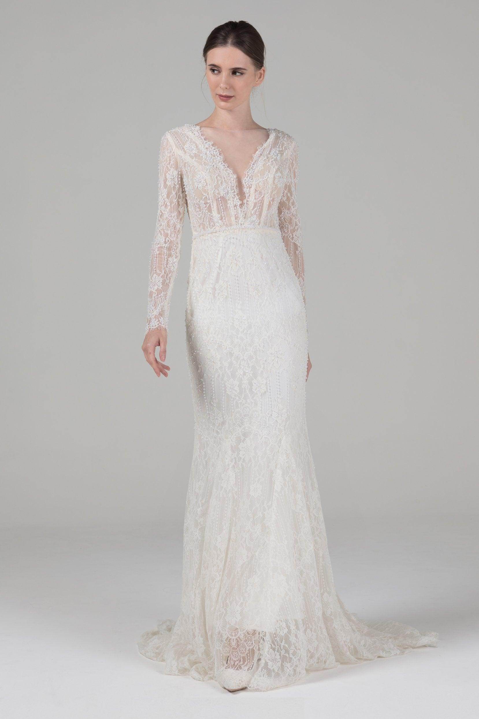 Elegant Mermaid Court Train Lace Wedding Dress CW2579 - Perfect for Beach Weddings, Vow Renewals & Romantic Photoshoots