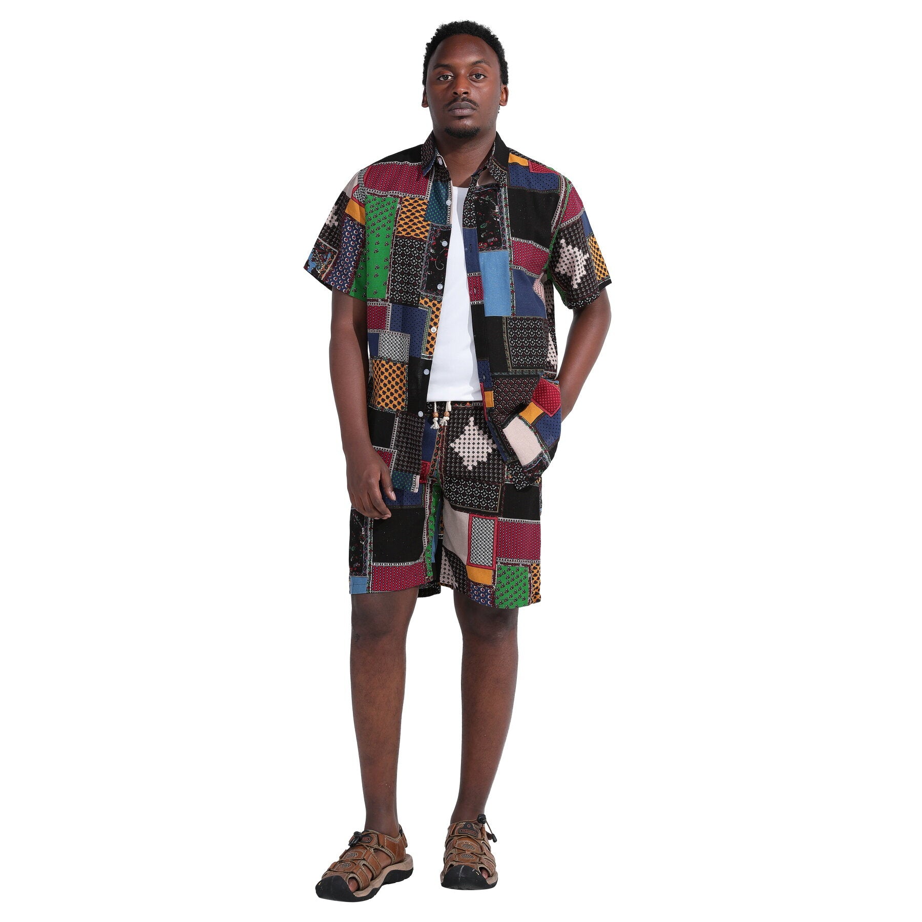 2-Piece Multi-Colored Square Hawaii Summer Suit for Women - Beach Vacation, Pool Party & Tropical Getaway Outfit