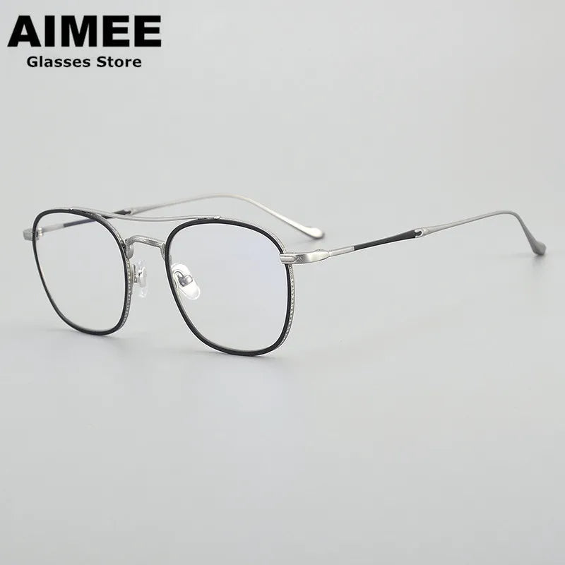 Aimee Unisex Full Rim Square Double Bridge Titanium Eyeglasses 5925 - Lightweight Durable Frame for Men & Women - Perfect for Reading, Working & Fashion Accessories