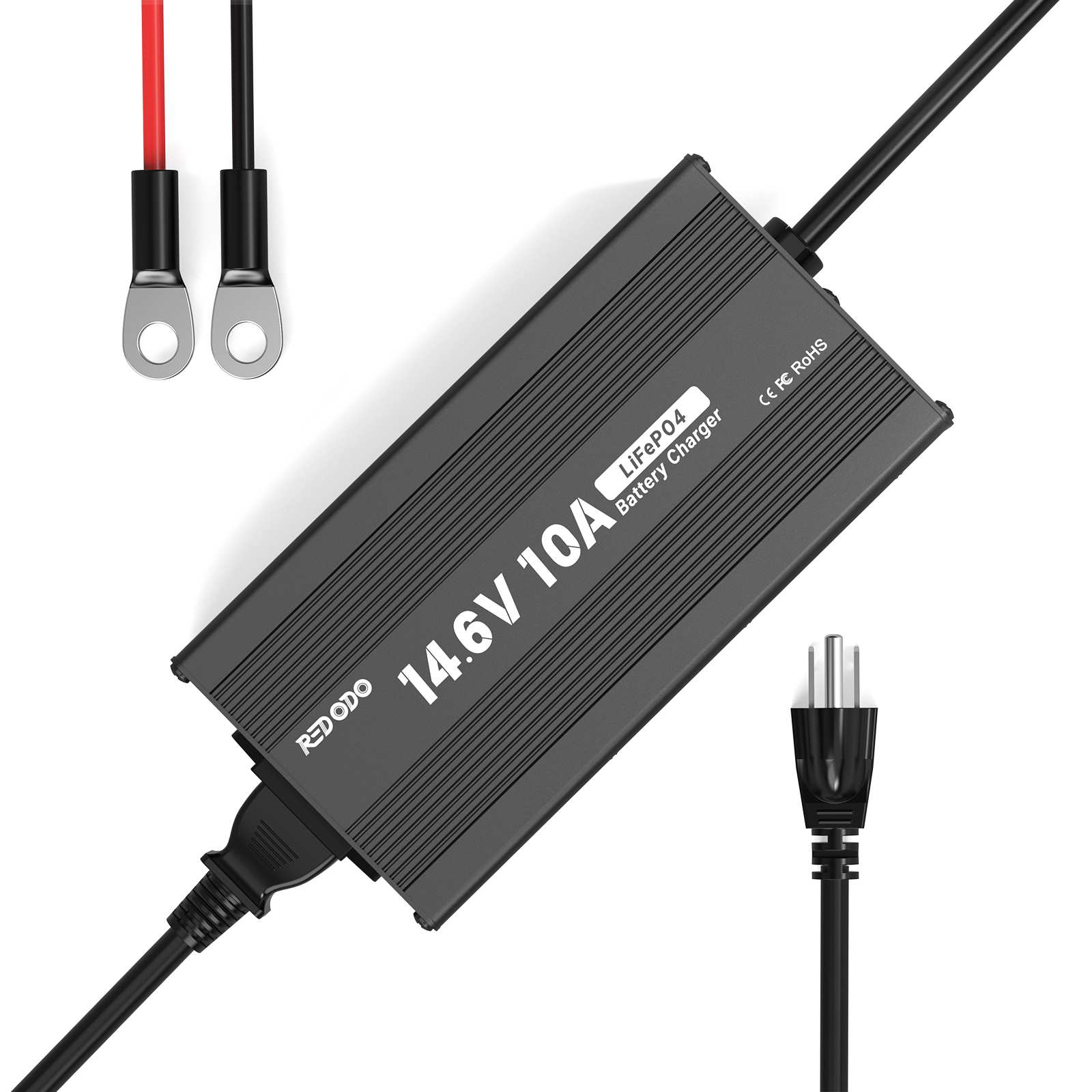 Redodo 14.6V 10A LiFePO4 Battery Charger for RVs, Solar Systems & Marine Applications - Fast Charging Lithium Iron Phosphate Batteries