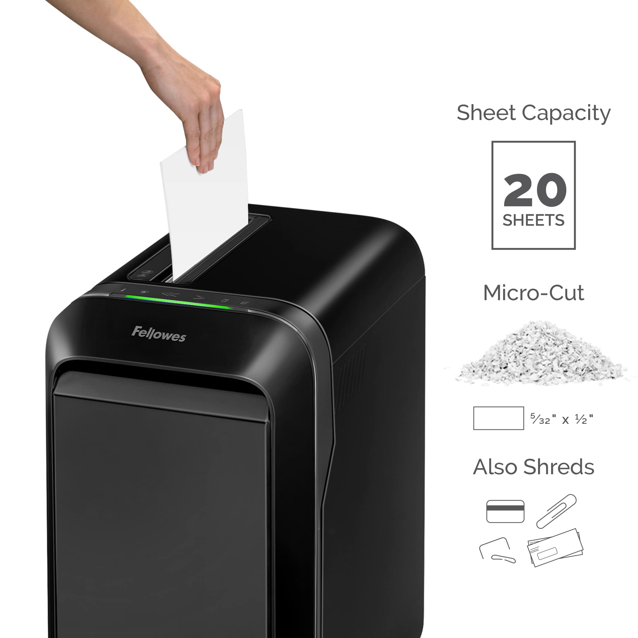 Fellowes Powershred LX22M 20-Sheet Micro Cut Paper Shredder (5263501) - Secure Document Destruction for Home & Office Use - Ideal for Confidential Files, Credit Cards & Identity Protection