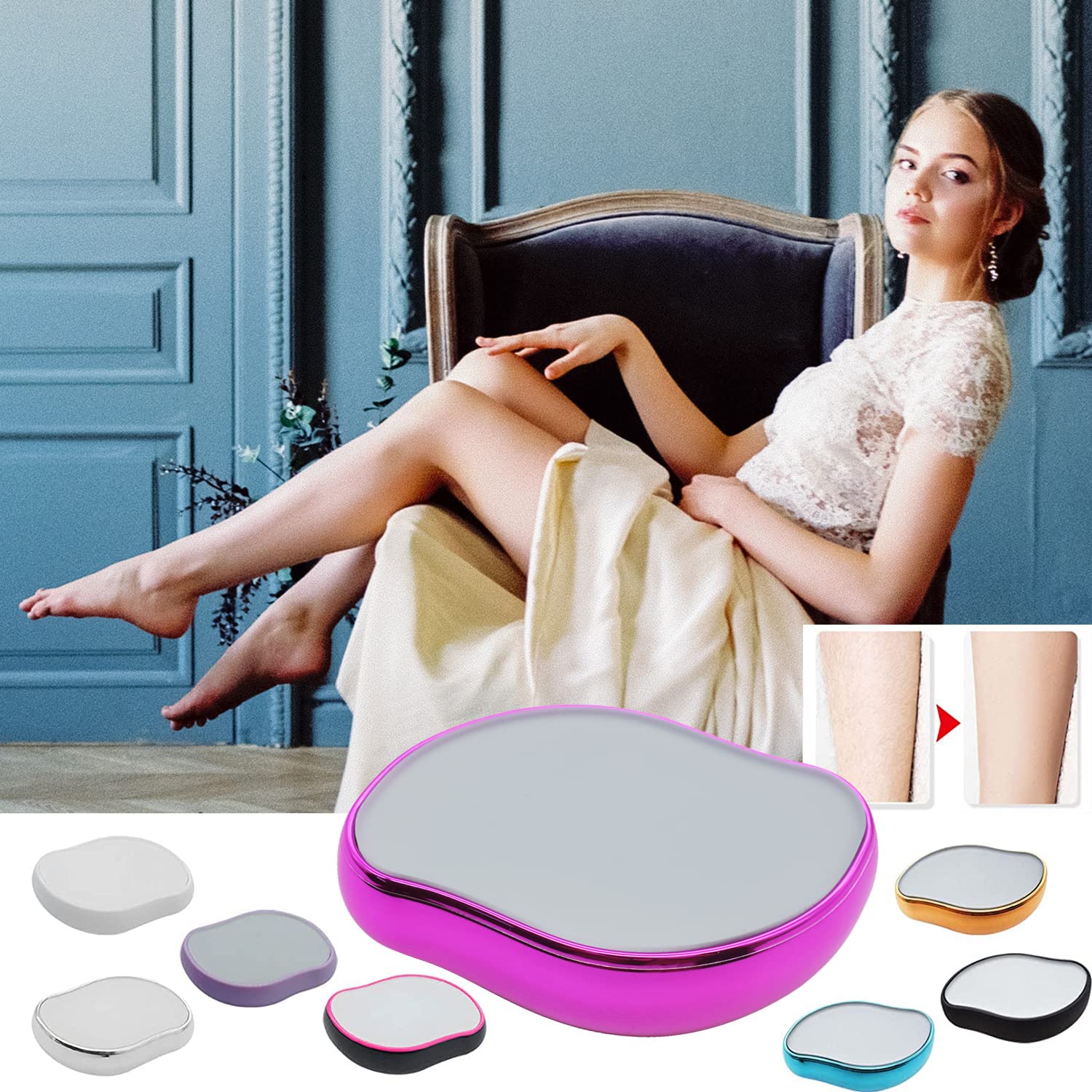 Crystal Hair Eraser for Women & Men - Painless Exfoliating Hair Removal Tool for Arms, Legs & Back | Magic Crystal Hair Remover for Smooth Skin | At-Home Spa & Beach-Ready Body Care