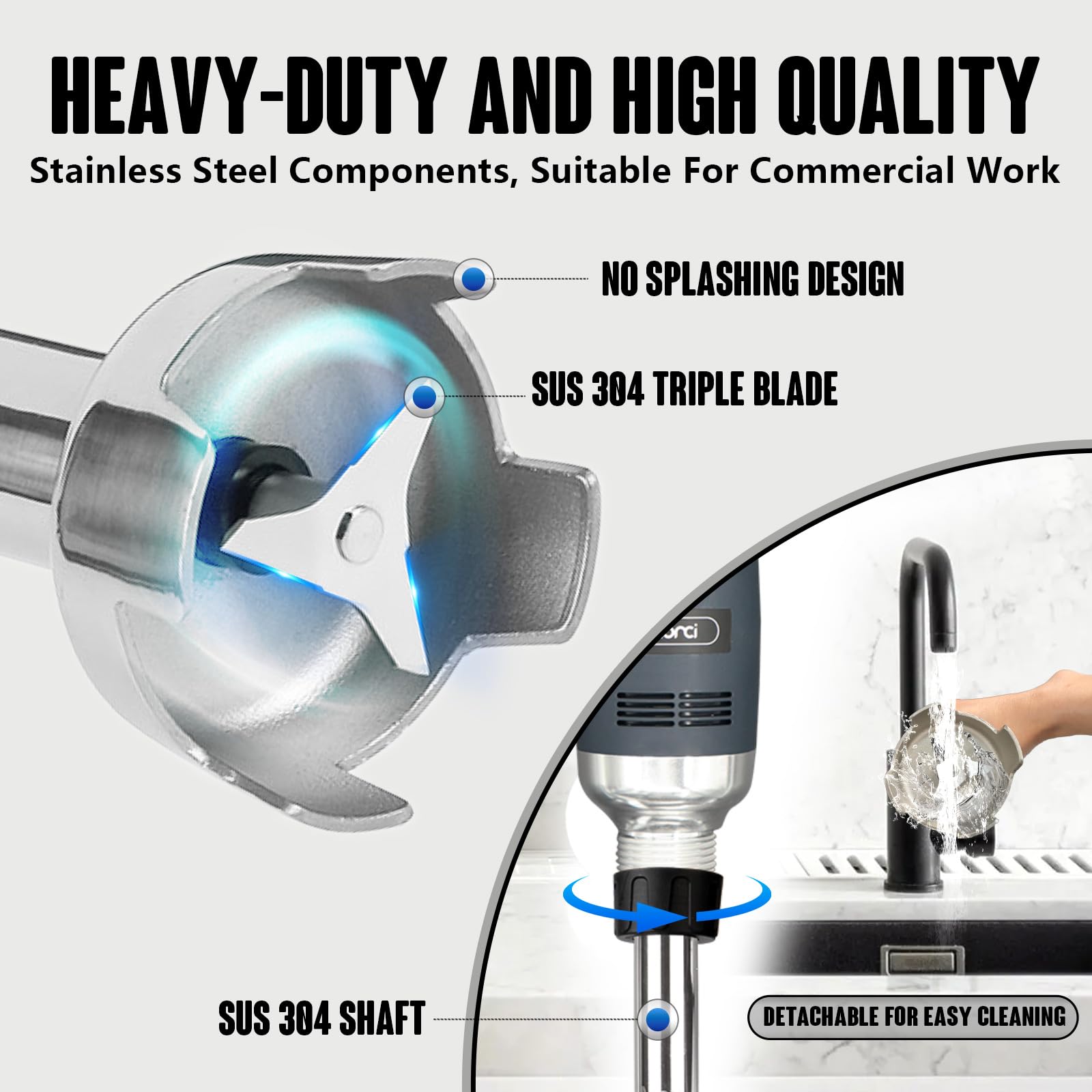 VONCI 500W Commercial Immersion Blender - Heavy Duty Handheld Stick Blender with 20