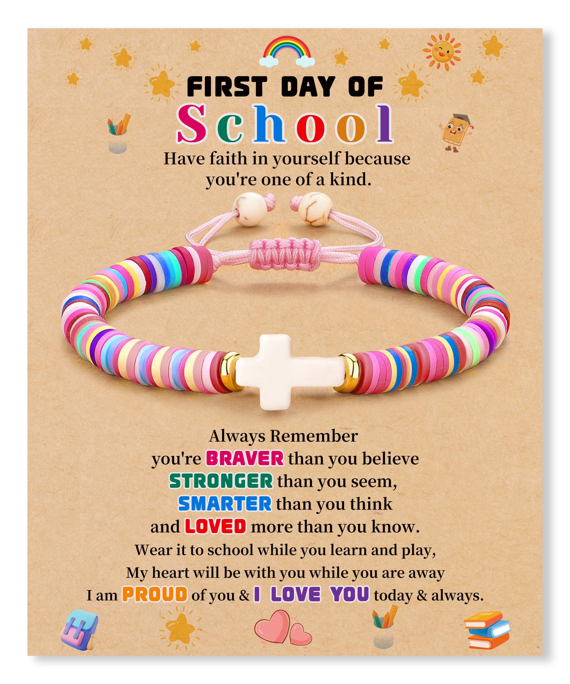 JSJOY Natural Stone Beaded Bracelet - Christian Cross Jewelry Gift for Women & Girls (Age 6-80) | Birthday, Easter, Mother's Day Present for Daughter, Granddaughter, Niece, Mom, Sister | Faith-Based Accessory for Daily Wear & Special Occasions