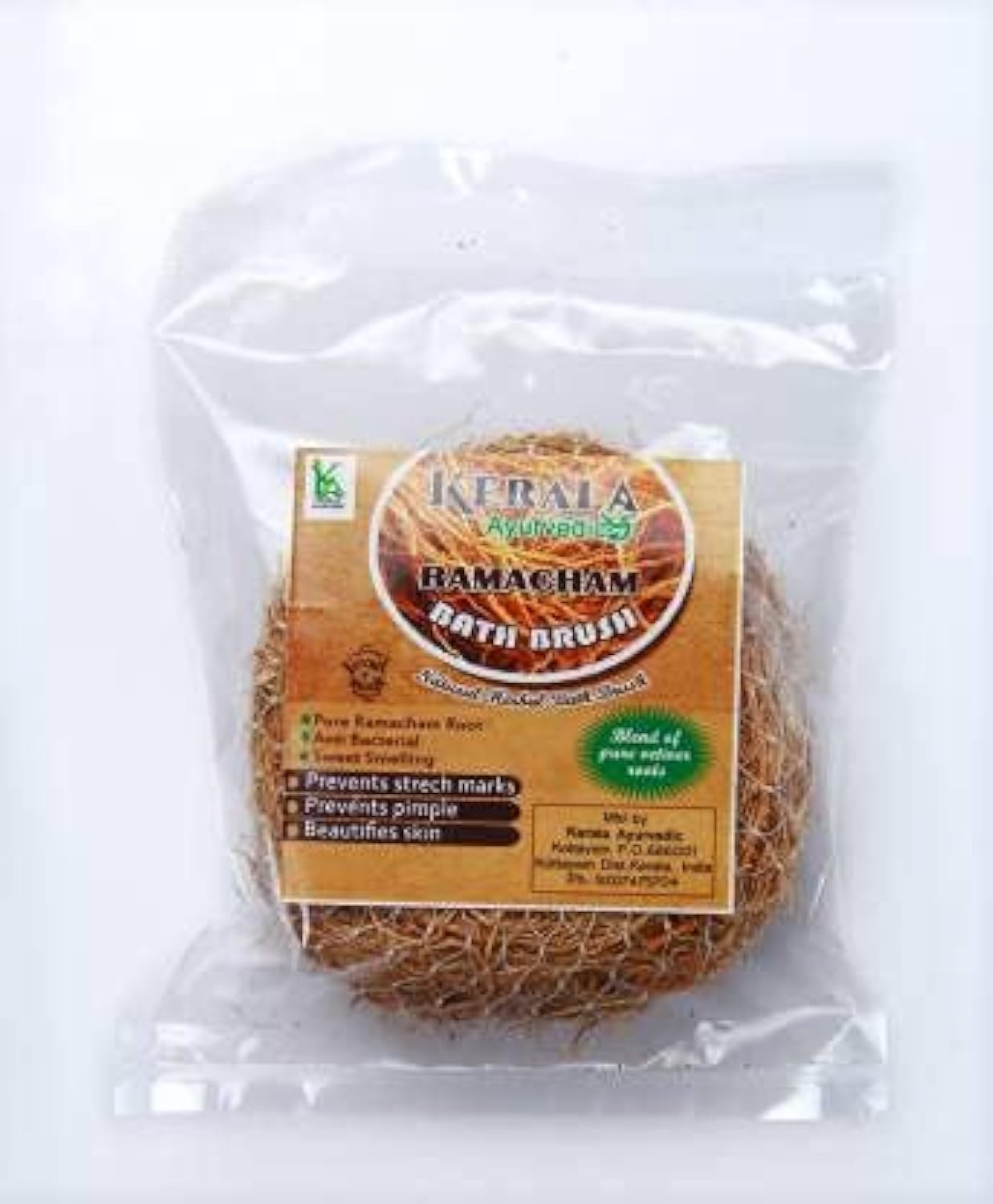 Kerala Ayurvedic Honey & Vetiver Root Herbal Bath Scrubber - Natural Exfoliating Body Scrub with Ramacham & Khus Roots (Pack of 3) for Spa, Dry Skin Care & Relaxing Aromatherapy