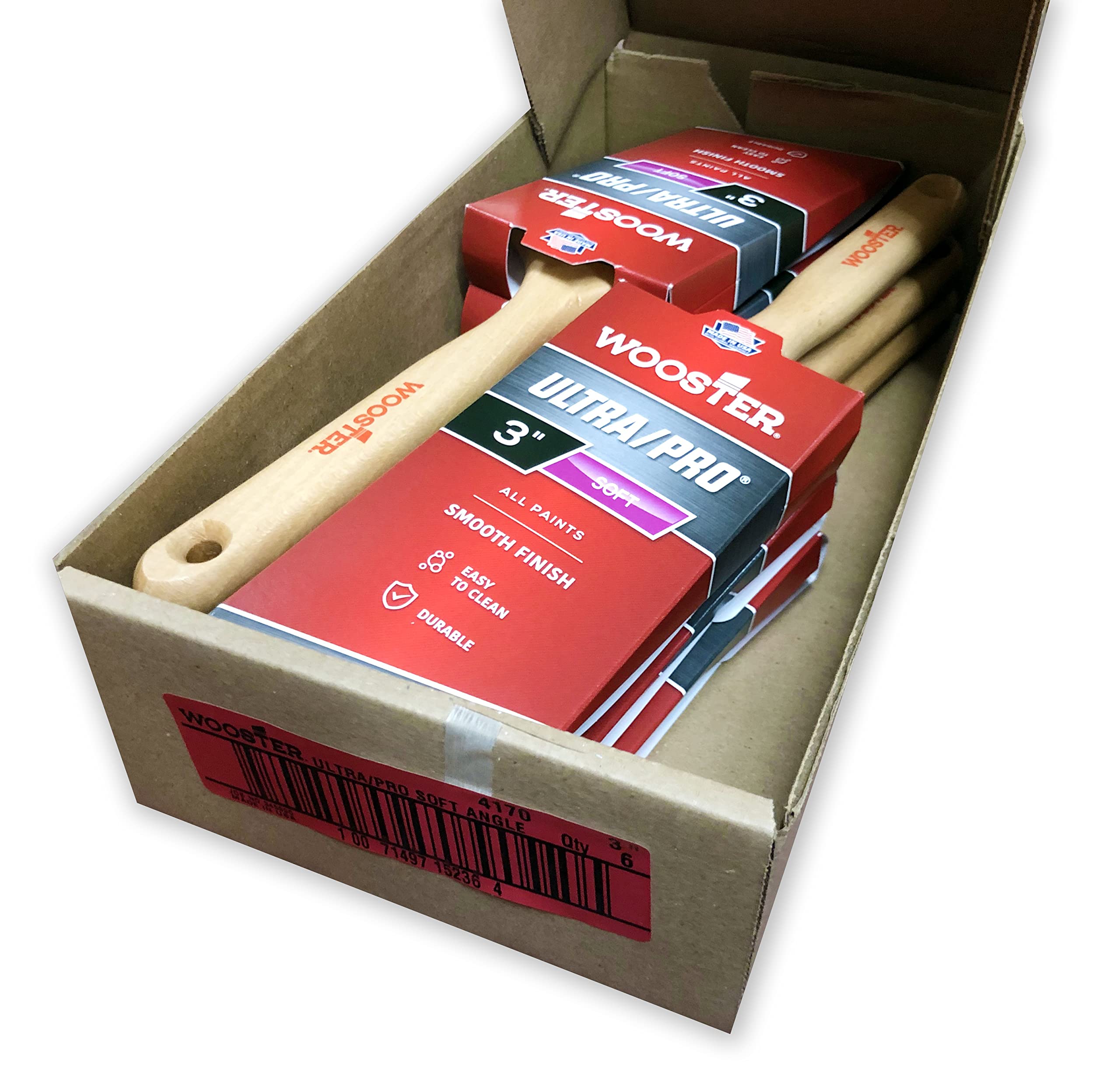Wooster Brush 4170 Ultra/Pro Soft 3 Inch Angle Sash Paint Brush - 6 Pack - Professional Paint Brush for Trim, Windows, Doors & Cabinets - Smooth Finish for Oil & Latex Paints